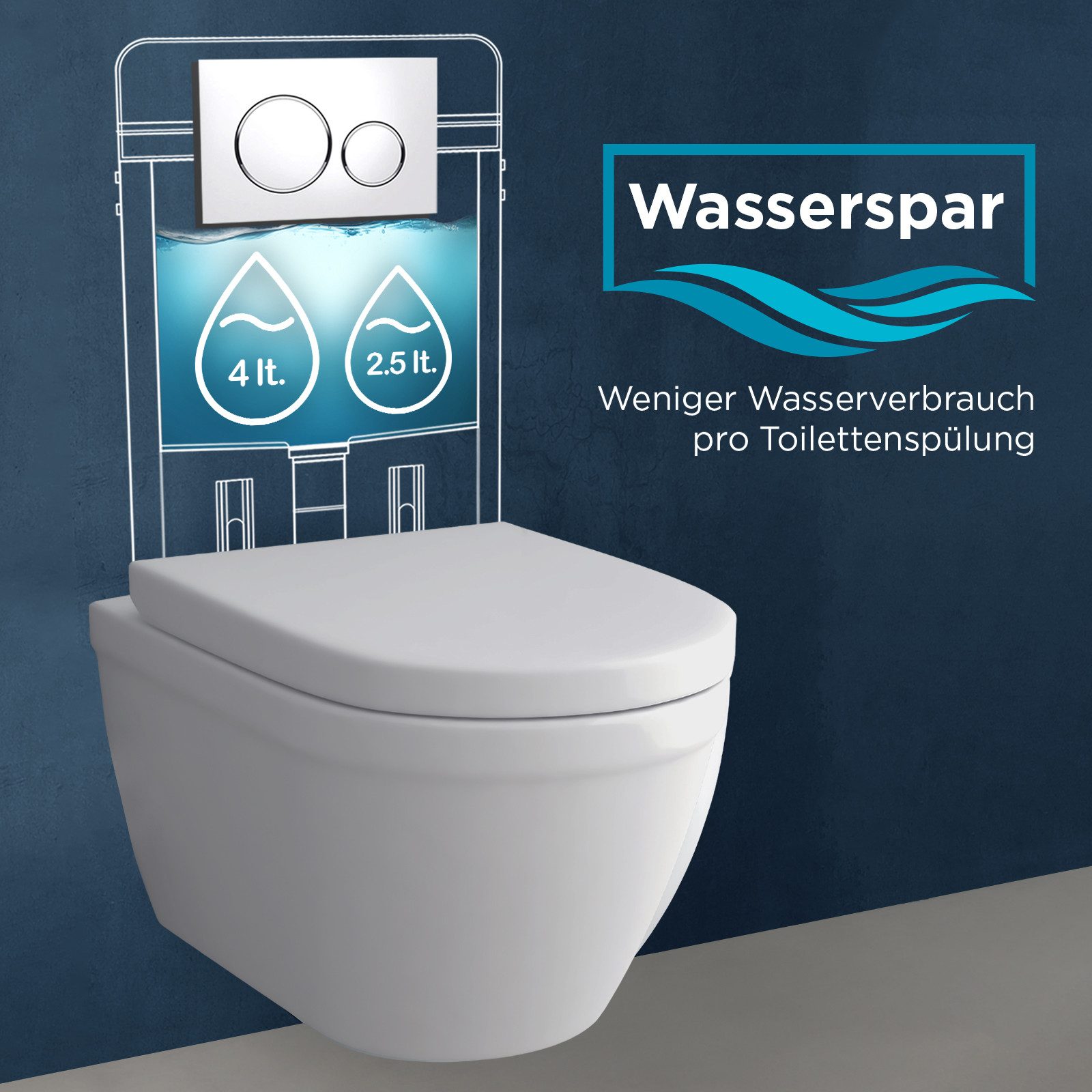 Alpenberger Tiefspül-WC Hänge WC Spülrandlos - Toilette mit WC Sitz mit Absenkautomatik D Form, Wandmontage, Abgang Waagerecht, Klo mit Soft Close Toilettendeckel, Wand WC ohne Spülrand mit Nano Beschichtung