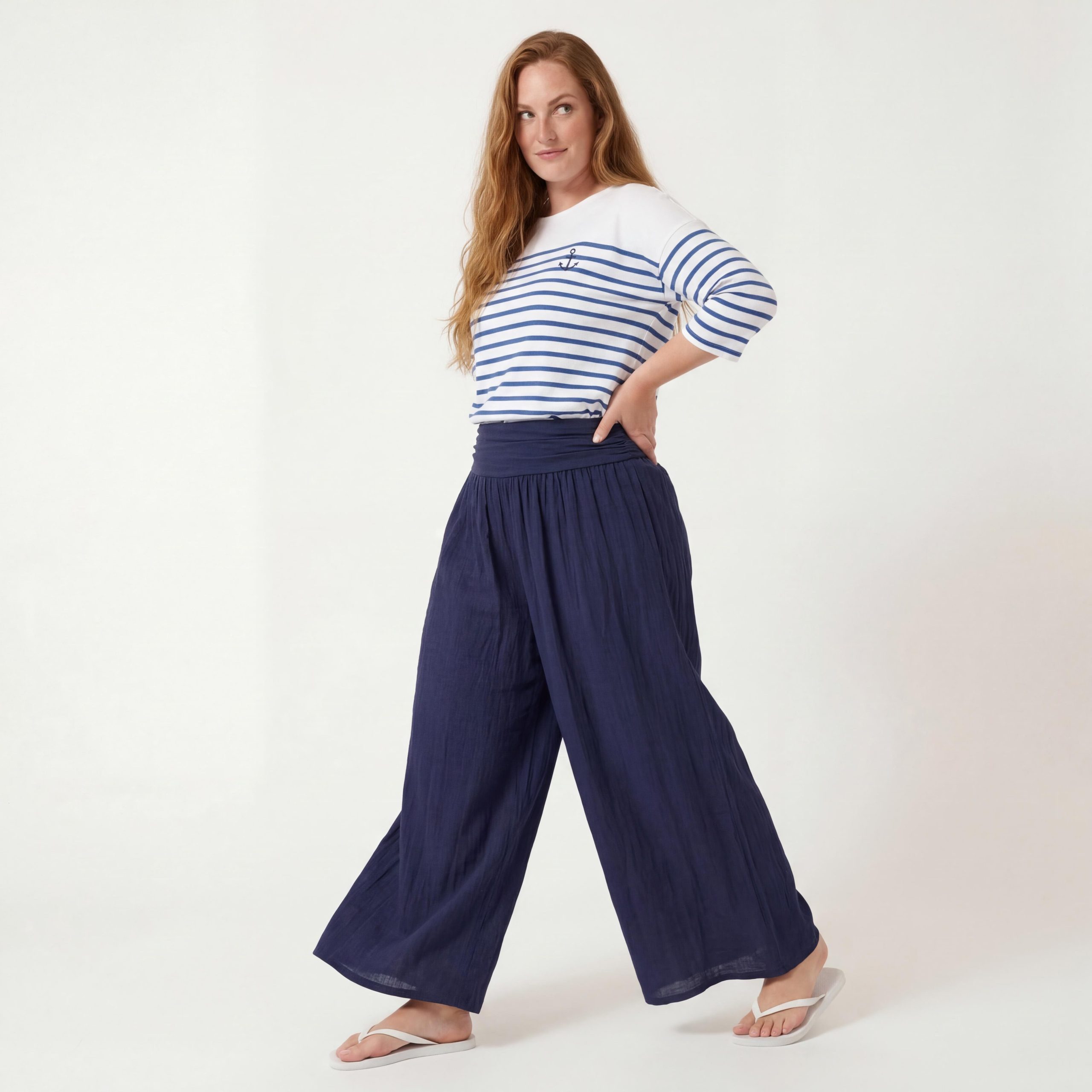 OriginalYou Haremshose Damen Flatterhose Baumwolle Sommerhose Leinen Optik Culotte Volant Middle Waist
