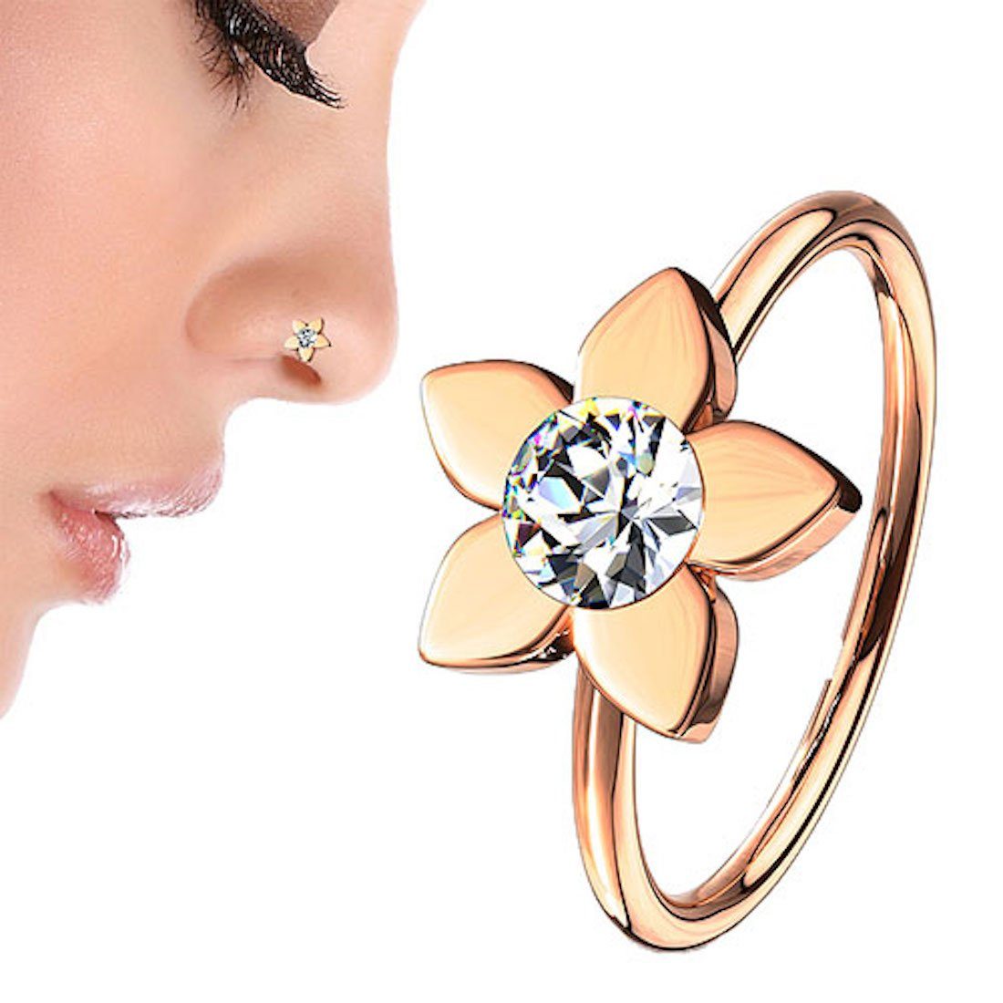 Taffstyle Nasenpiercing Universal Ohr Nasen Piercing Biegbar Blume mit Kristall (Biegbares Blumenpiercing mit funkelndem Kristall – vielseitig tragbar)