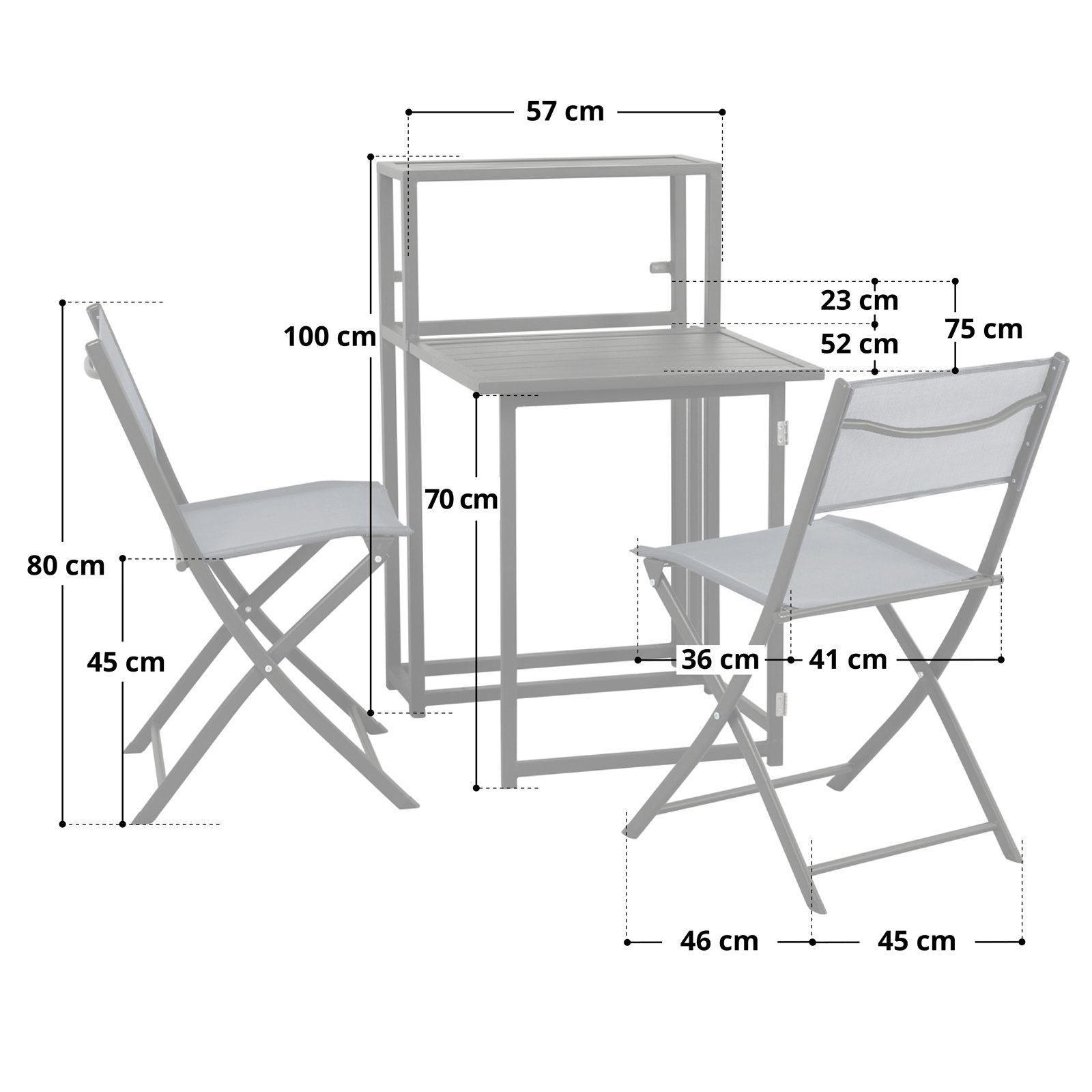 SVITA Balkonset BalkonSet, (Platzsparendes Set, Ausklappbarer Tisch