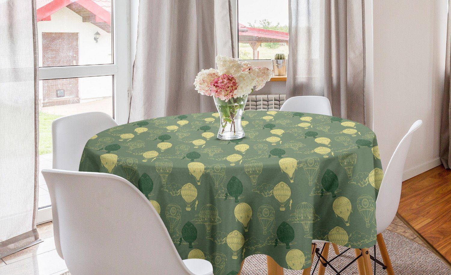 Abakuhaus Tischdecke Kreis Tischdecke Abdeckung für Esszimmer Küche Dekoration, Fantasie Luftballons und Wolken
