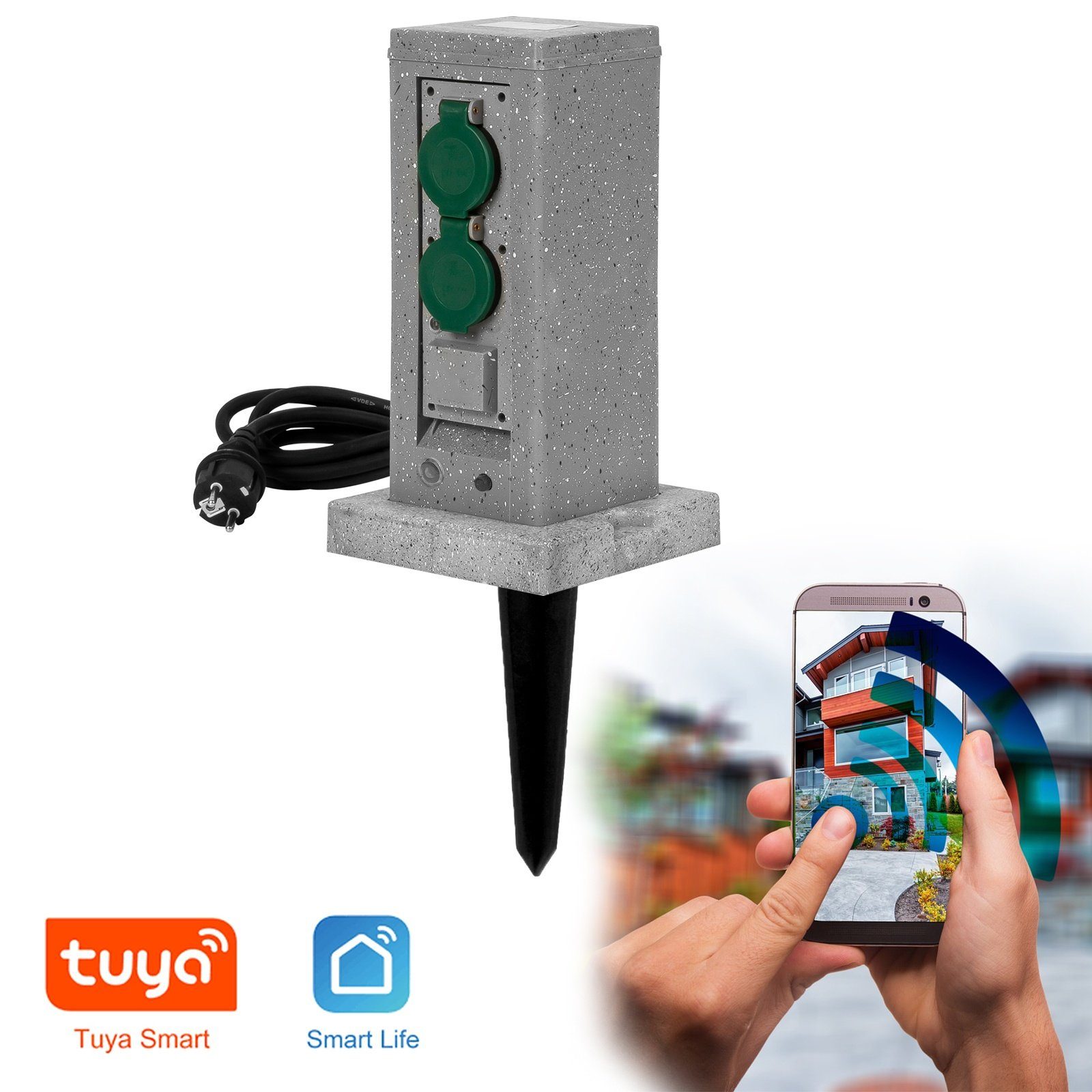 Grafner Gartensteckdose Gartensteckdose Wifi Außensteckdose Steinoptik Tuya Smart Life, Steinoptik, Steuerung via TUYA oder Smartlife APP
