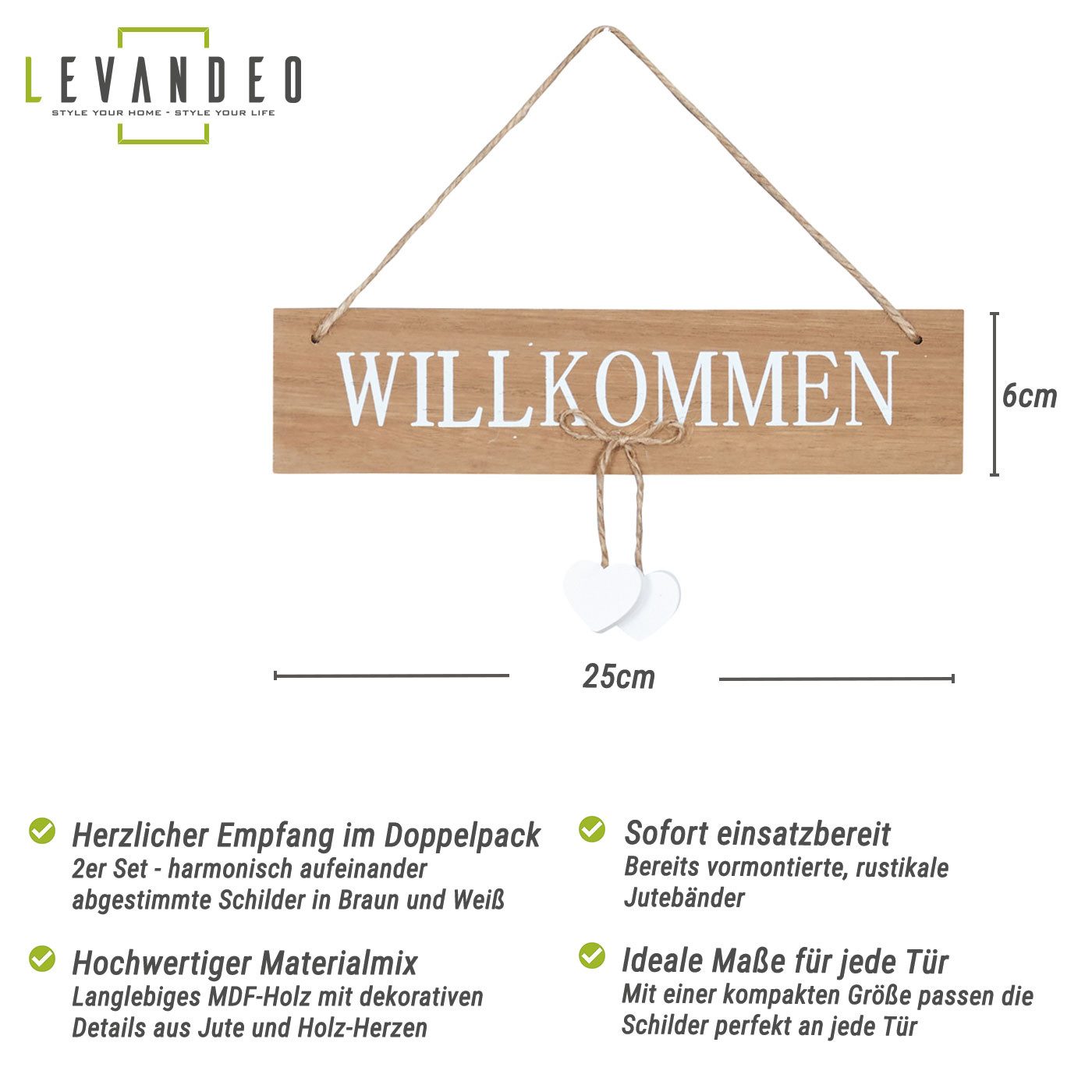 Levandeo® Wandbild, 2er Set Willkommensschilder MDF Holz Herz Türschild Wil günstig online kaufen