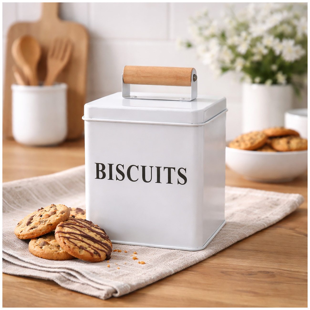 Neuetischkultur Keksdose Vorratsdose Keksdose Landhaus, Eisen, (Stück, 1-tlg., 1 Vorratsdose), Metall mit Holzgriff