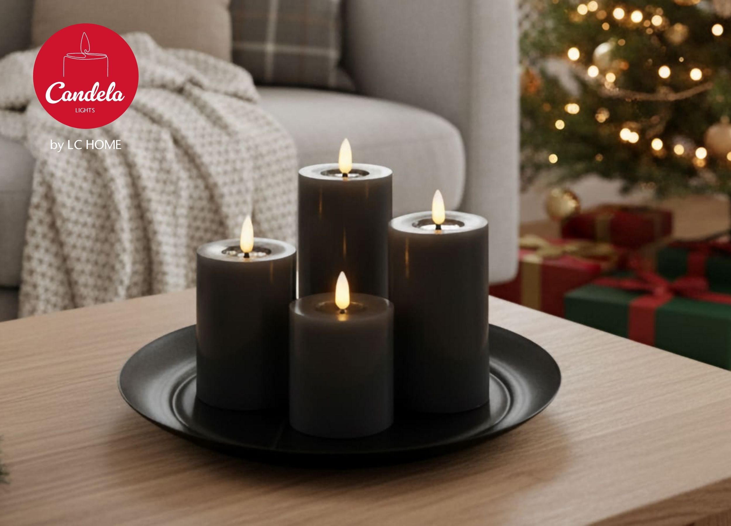 LC Home LED-Kerze Candela Lights LED Kerzen 4er Set Stumpenkerze inkl. Kerzenteller