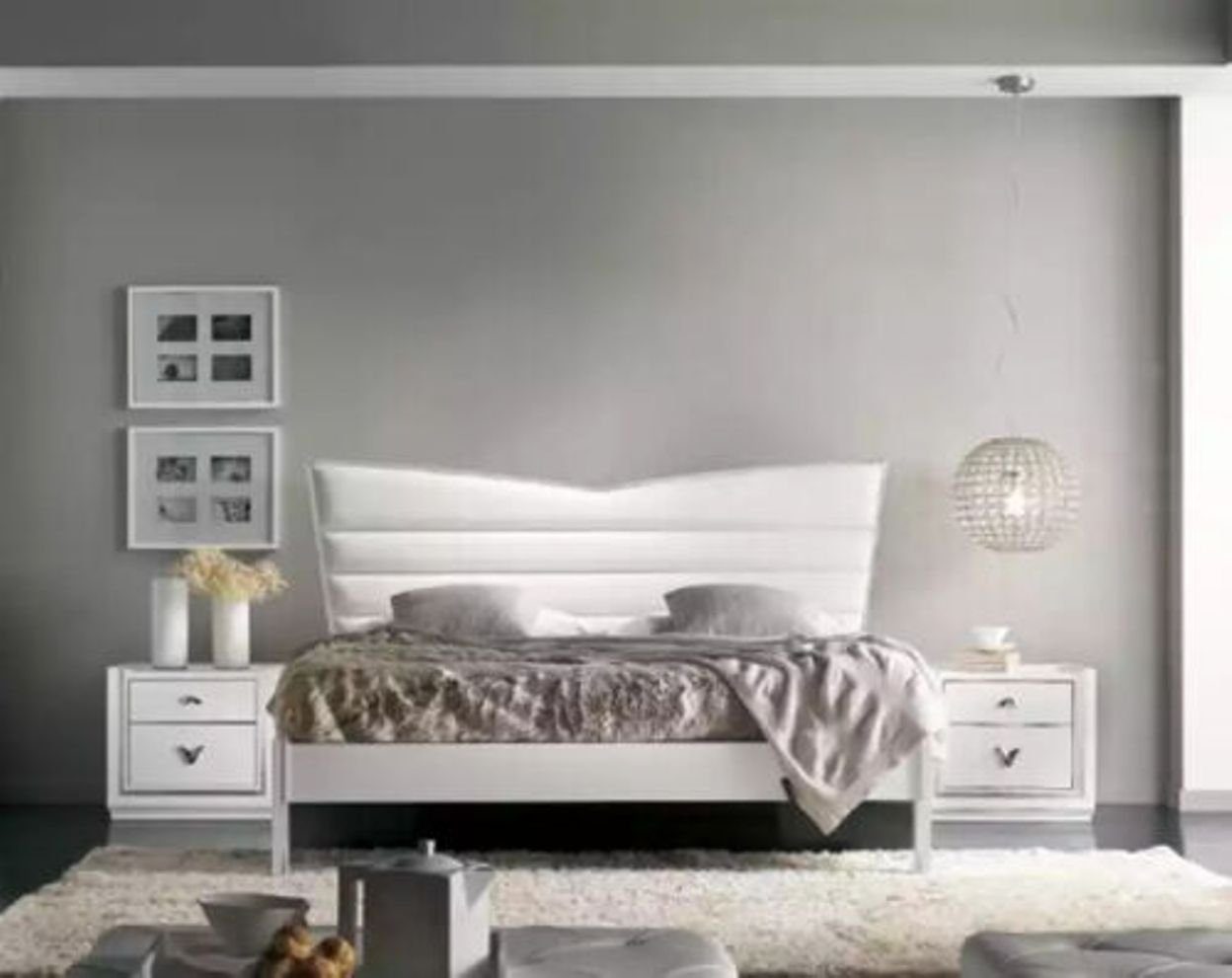 JVmoebel Schlafzimmer-Set Design Bett 2x Nachttische 3 tlg Schlafzimmer Set Luxus Neu, (3-St., Bett + 2x Nachttische), Made in Italy