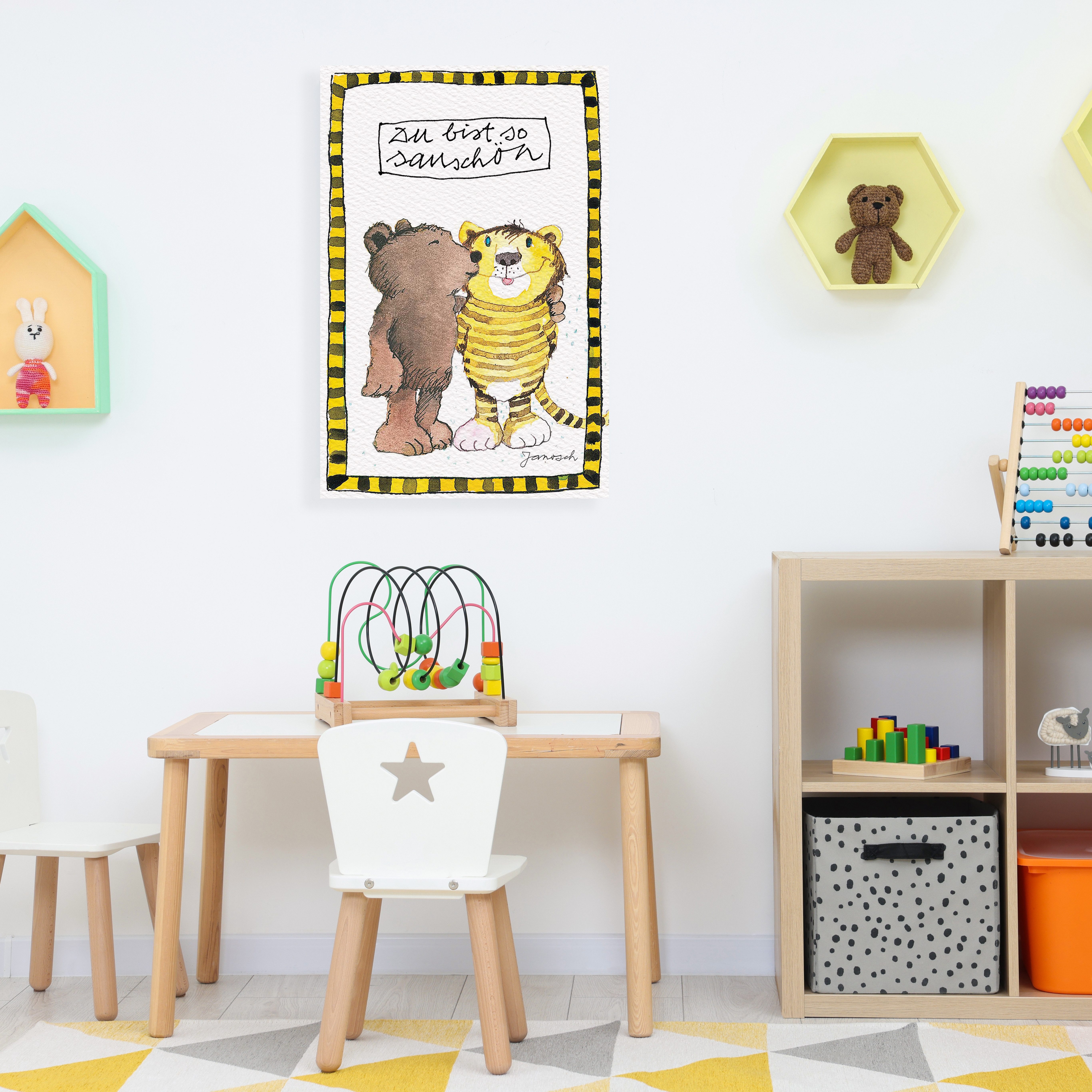LuckyLinde Leinwandbild Der kleine Bär und der kleine Tiger - Du bist so schön, Bär, Bären, Liebessprüche, Schriftzug, Sprüche, Teddy, Tiere, Tiger, little star (1 St), Exklusive JANOSCH Kindermotive