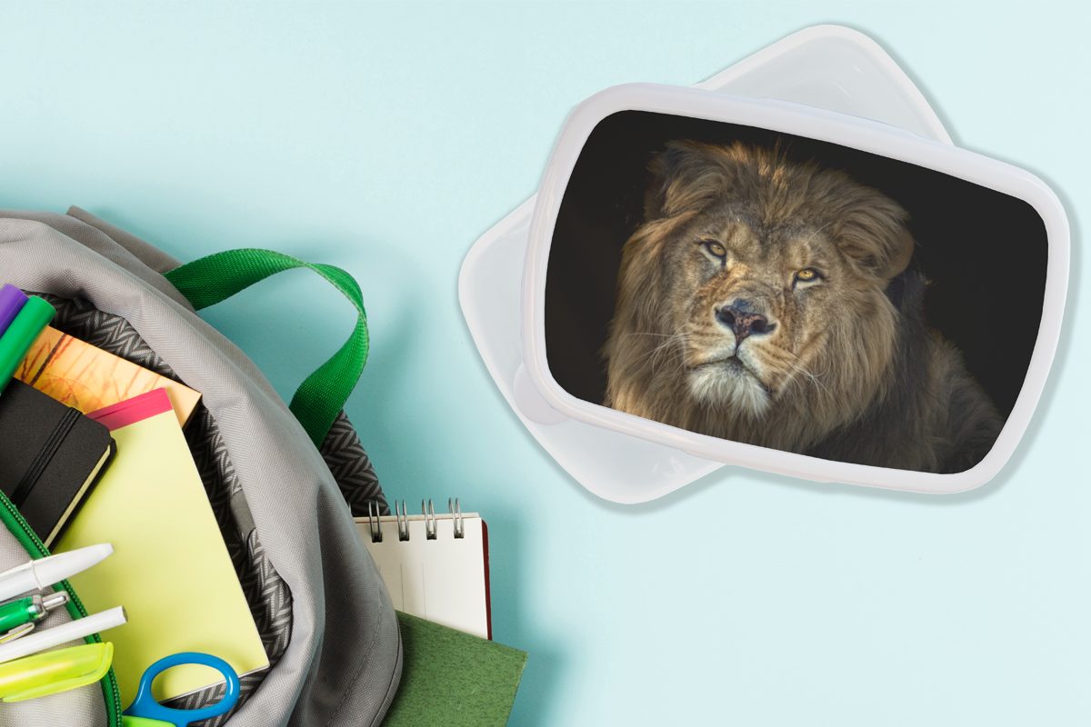 Kunststoff, und Kinder Lunchbox für Brotdose, Wilde (2-tlg), MuchoWow Jungs Löwe - für Erwachsene, Schwarz Brotbox weiß - Tiere, Mädchen und