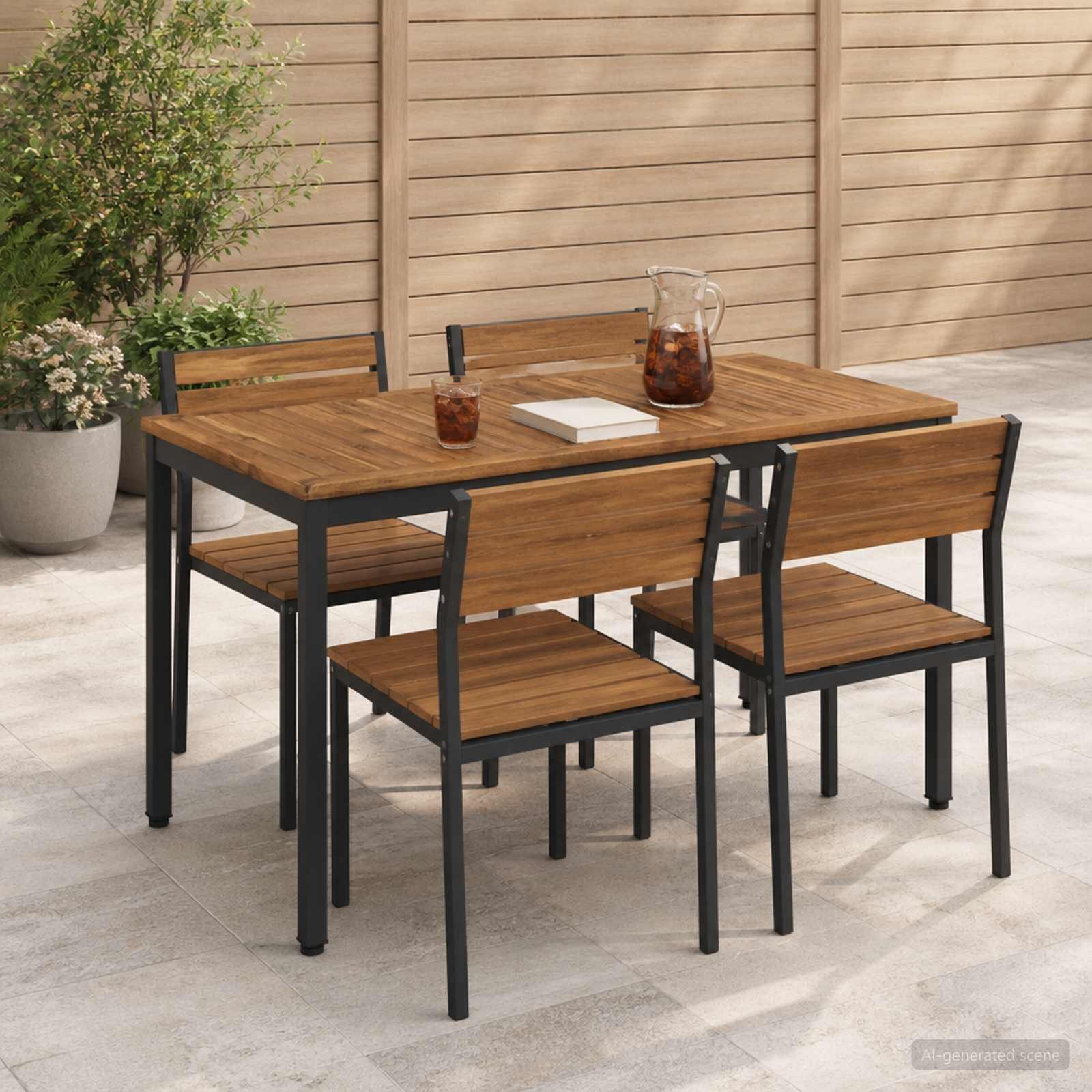 vidaXL Gartentisch Gartentisch Natürlich und Schwarz 108,5 x 55 x 75 cm (1-St) – Bild 2 von 5