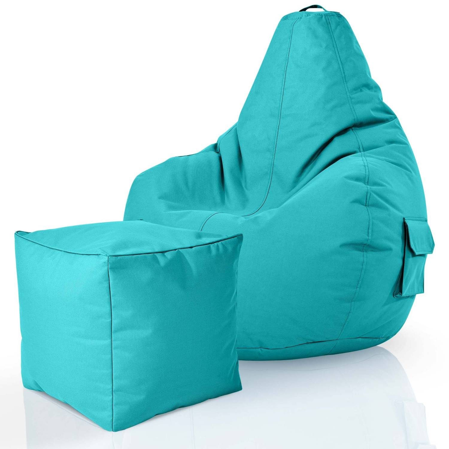 Green Bean Sitzsack Cozy+Cube (2er Set Sitzsack + Hocker - fertig befüllt - robust waschbar schmutzabweisend -, Kinder & Erwachsene Bean Bag Bodenkissen), Lounge Sitzhocker Relax-Sessel Gamer Gamingstuhl Pouf Türkis | Sitzsäcke