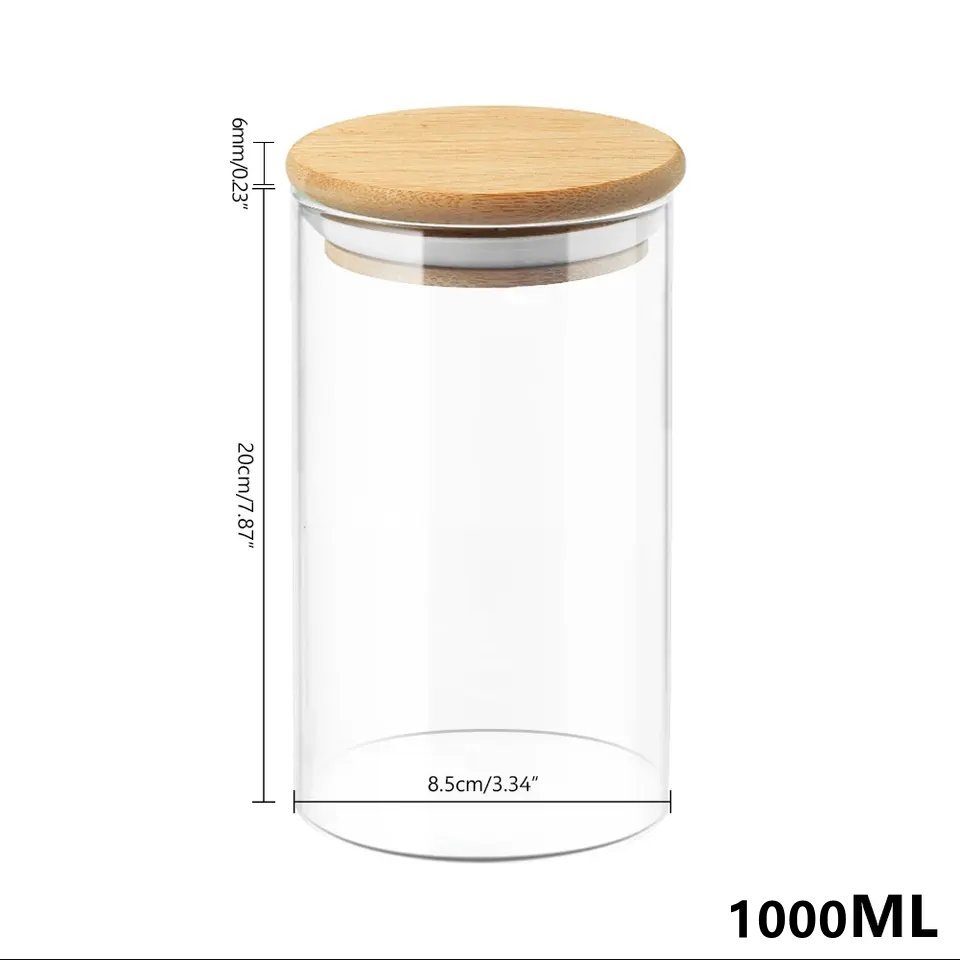 MULISOFT Lagerung Borosilikatglas Runde und Vorratsglas Vorratsdose mit Lebensmittel, Flaschen luftdicht Set Gläser Cookies Küche (5-tlg), Bambus-Deckel
