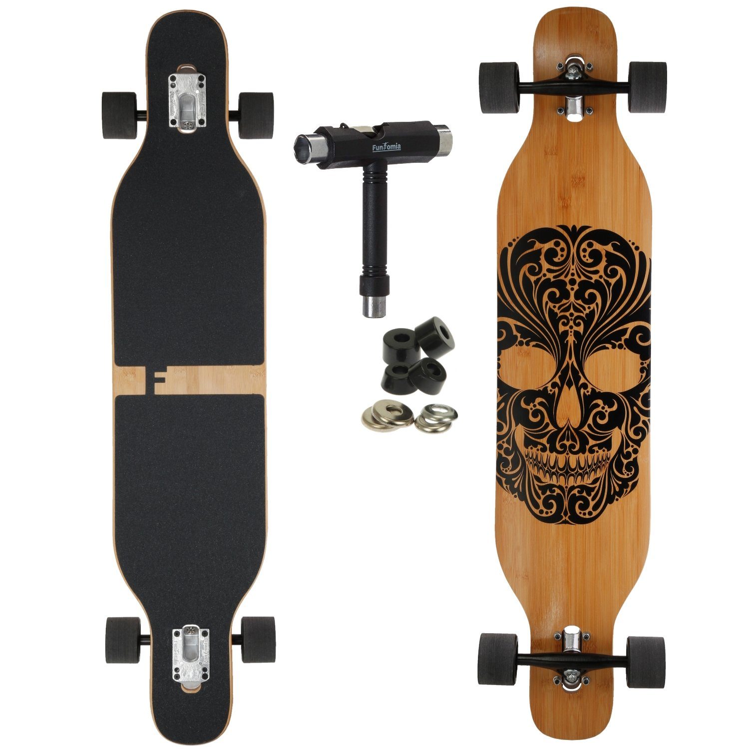 Camber mit 3 Flex Cruiser + LED Mach1 FunTomia Stufen / Skateboard Speed Kugellager, Tip 25 3 - Drop Komplettboard Ahornholz Through Mexican in Longboard Camber Rollen und Flex 68kg ABEC-9 T-Tool Twin Longboard bis -