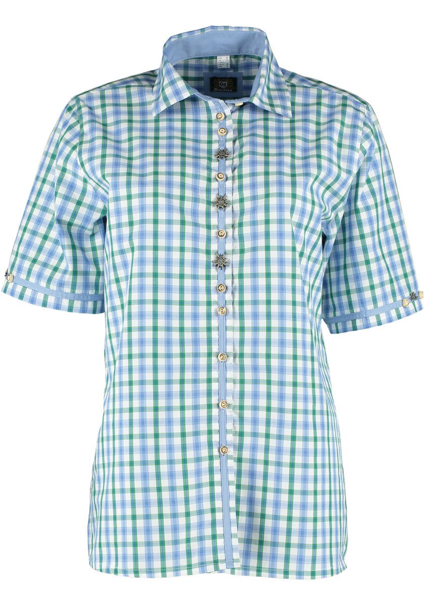 OS Trachten Trachtenbluse Clayar Damen Kurzarmbluse mit Edelweiß-Zierteilen auf der Knopfleiste