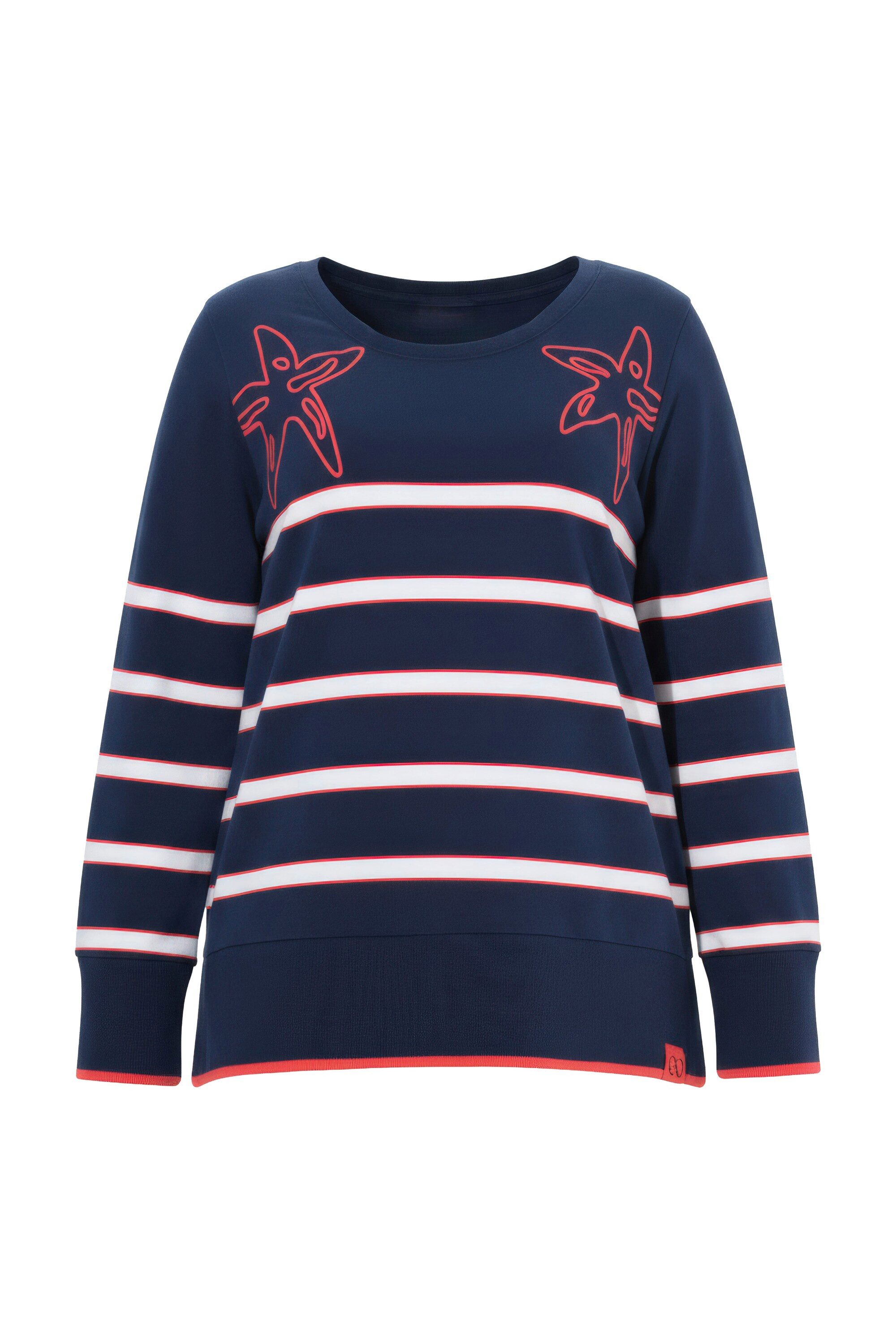 Sweatshirt Ringel-Sweatshirt mit Seastern-Print Langarm