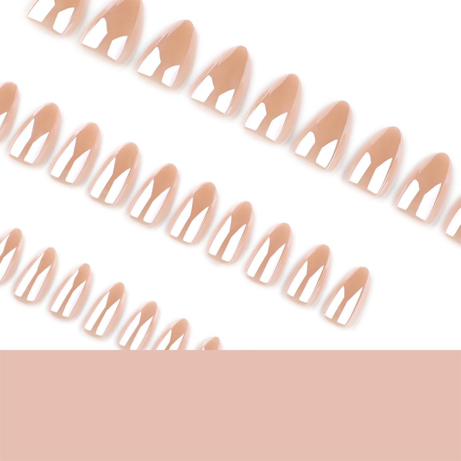 LuxusKollektion Kunstfingernägel Künstlicher Nagel 24-teilig Mandelform French irisierend mit Gelkleber