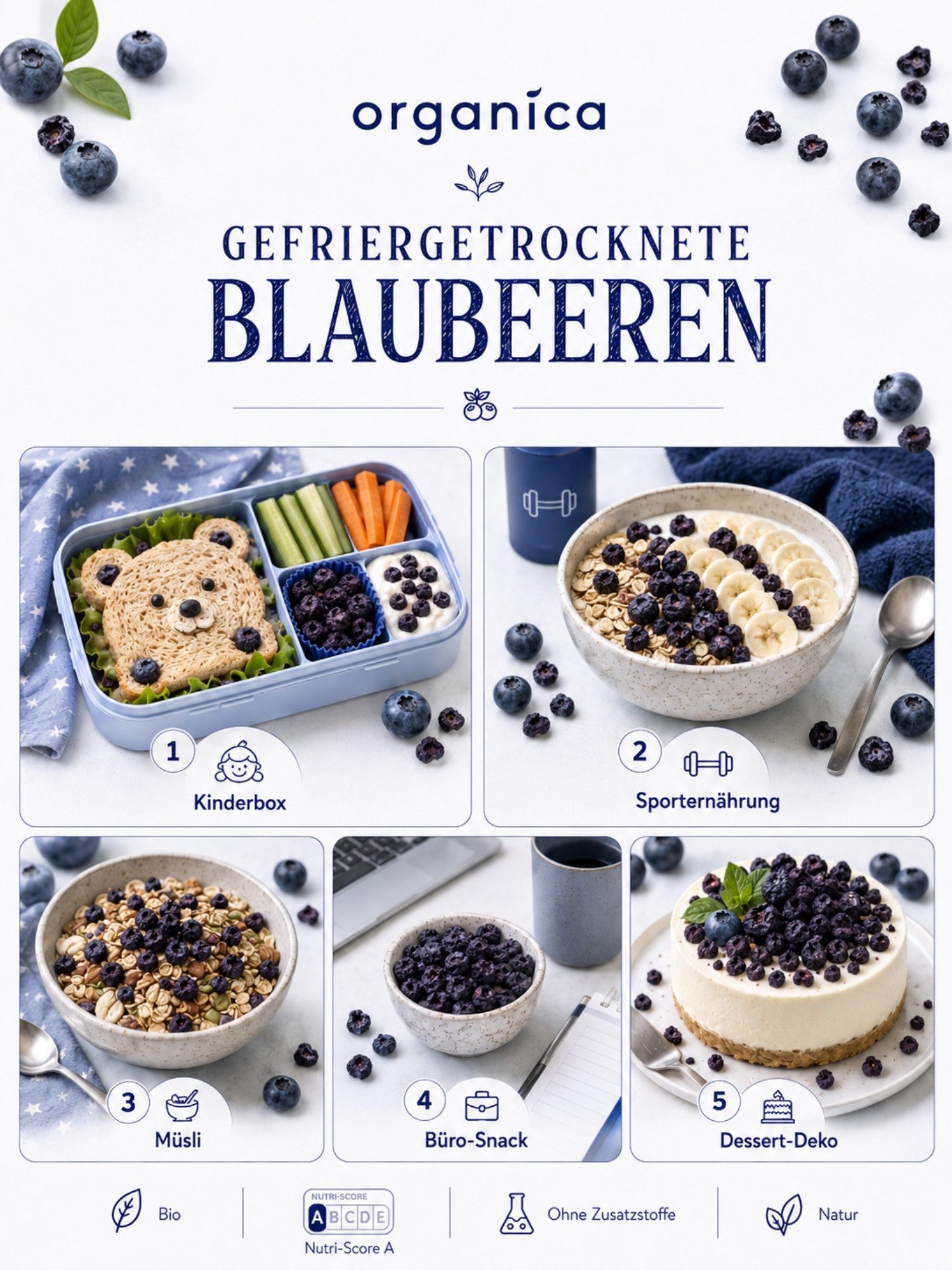 Organica Trockenfrüchte Gefriergetrocknete Bio-Blaubeeren, Getrocknete Heidelbeeren, 1 x, Bio-zertifiziert, 100 % Frucht, Ohne Zuckerzusatz, Nutri-Score A – Bild 5 von 5