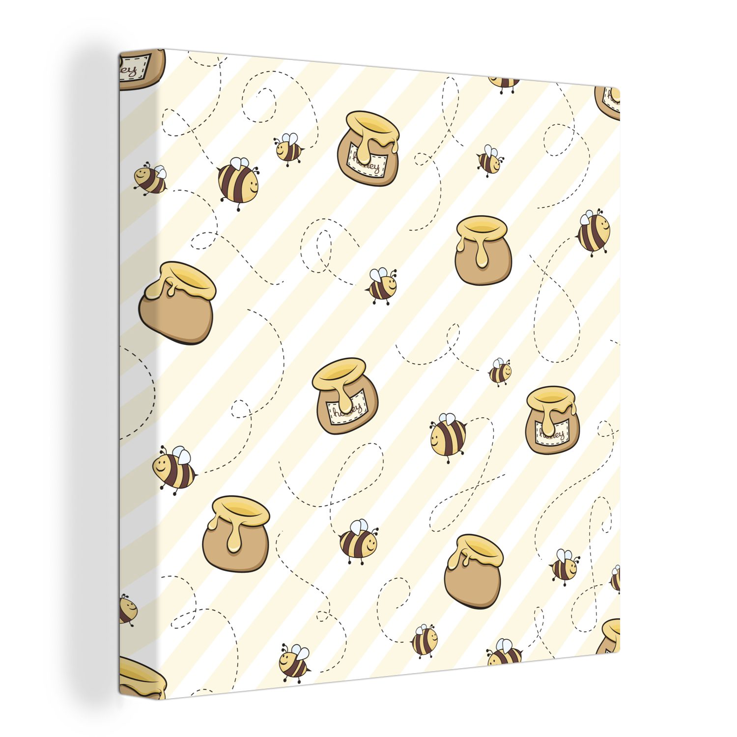 OneMillionCanvasses® Leinwandbild Eine Illustration von Bienen und Honigtöpfen, (1 St), Leinwand Bilder für Wohnzimmer Schlafzimmer