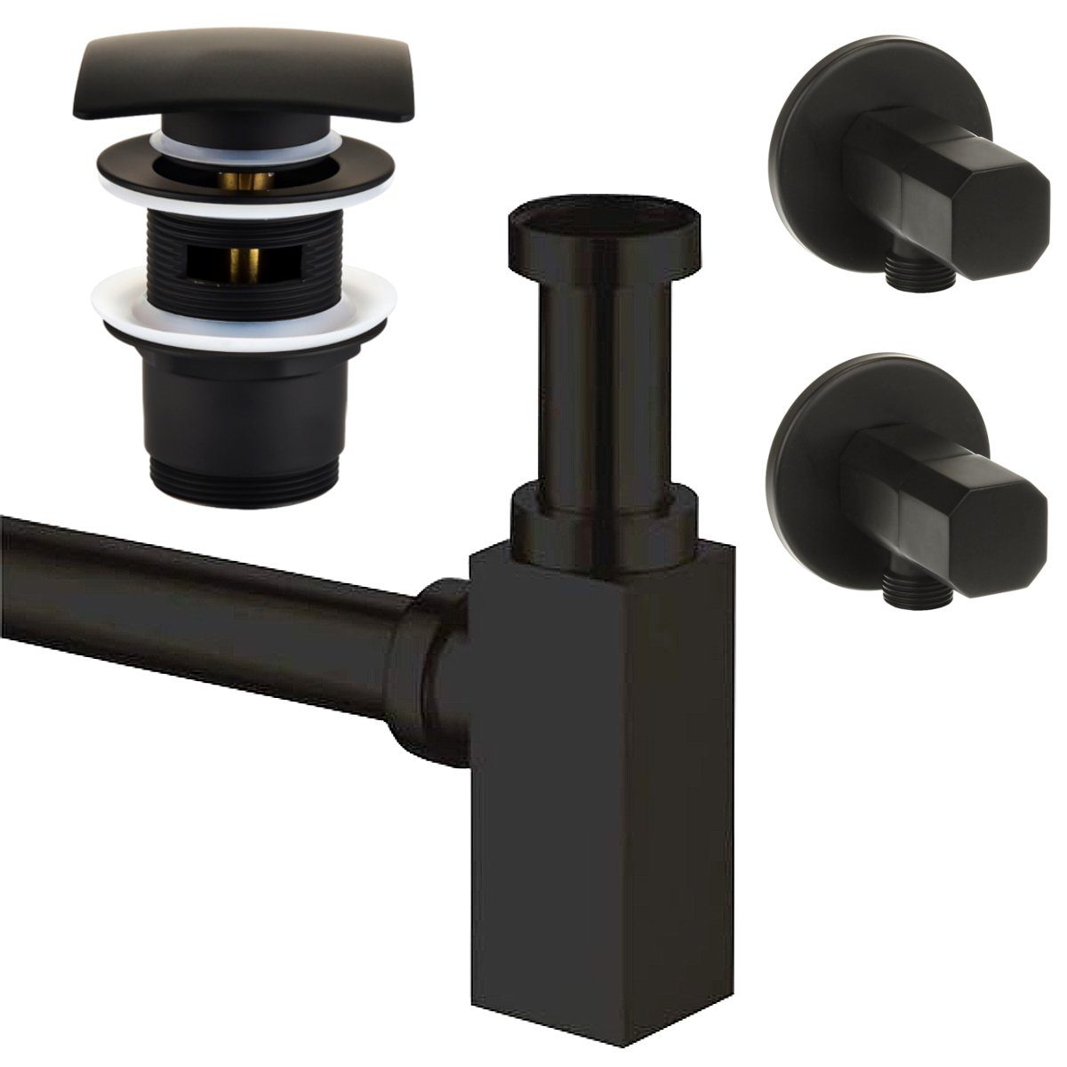 Sanixa Siphon, (4-tlg), Design Siphon Set eckig schwarz matt   Ablauf ...