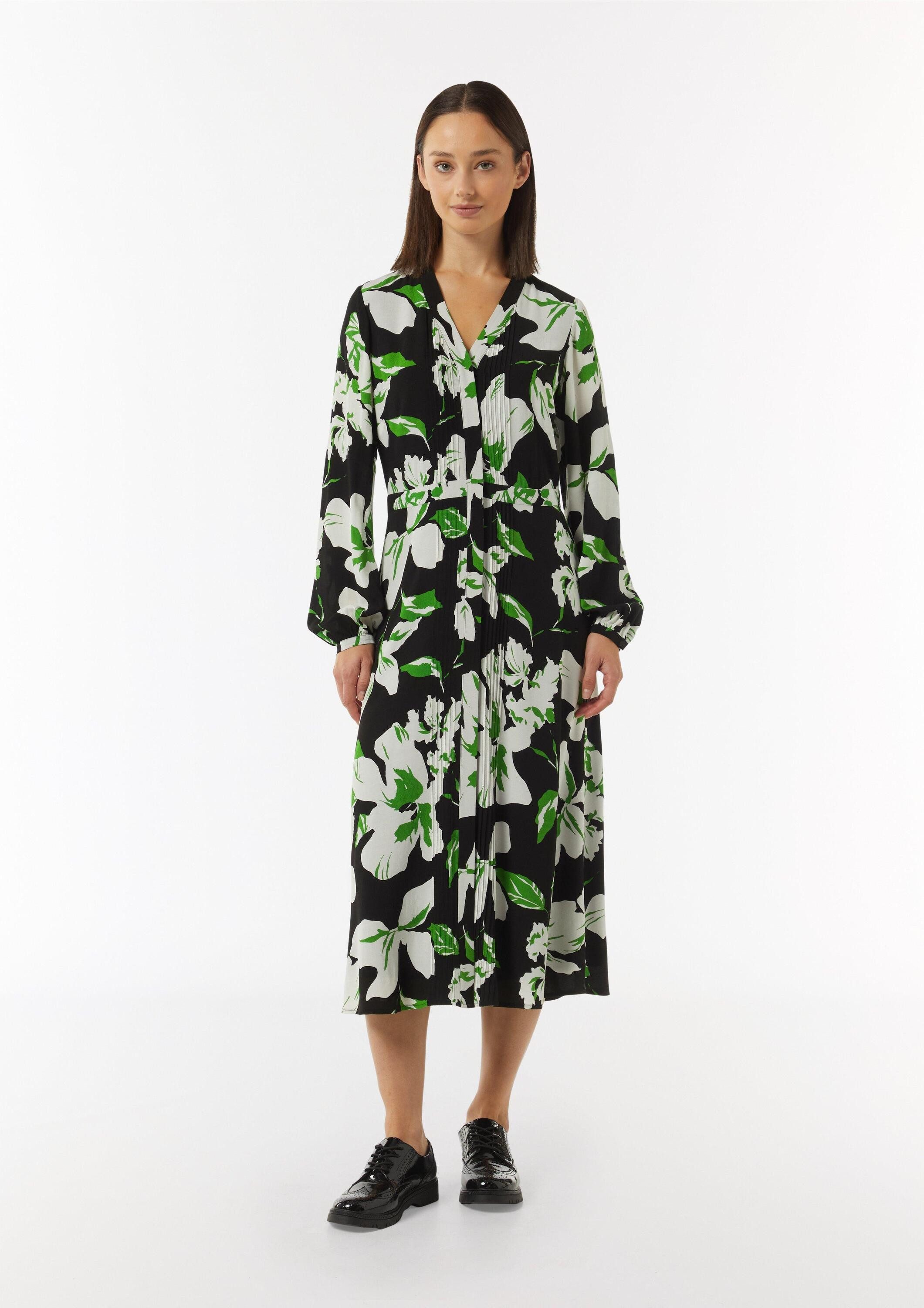 comma Midikleid Kleid Midikleid aus Crêpe mit verdeckter Knopfleiste