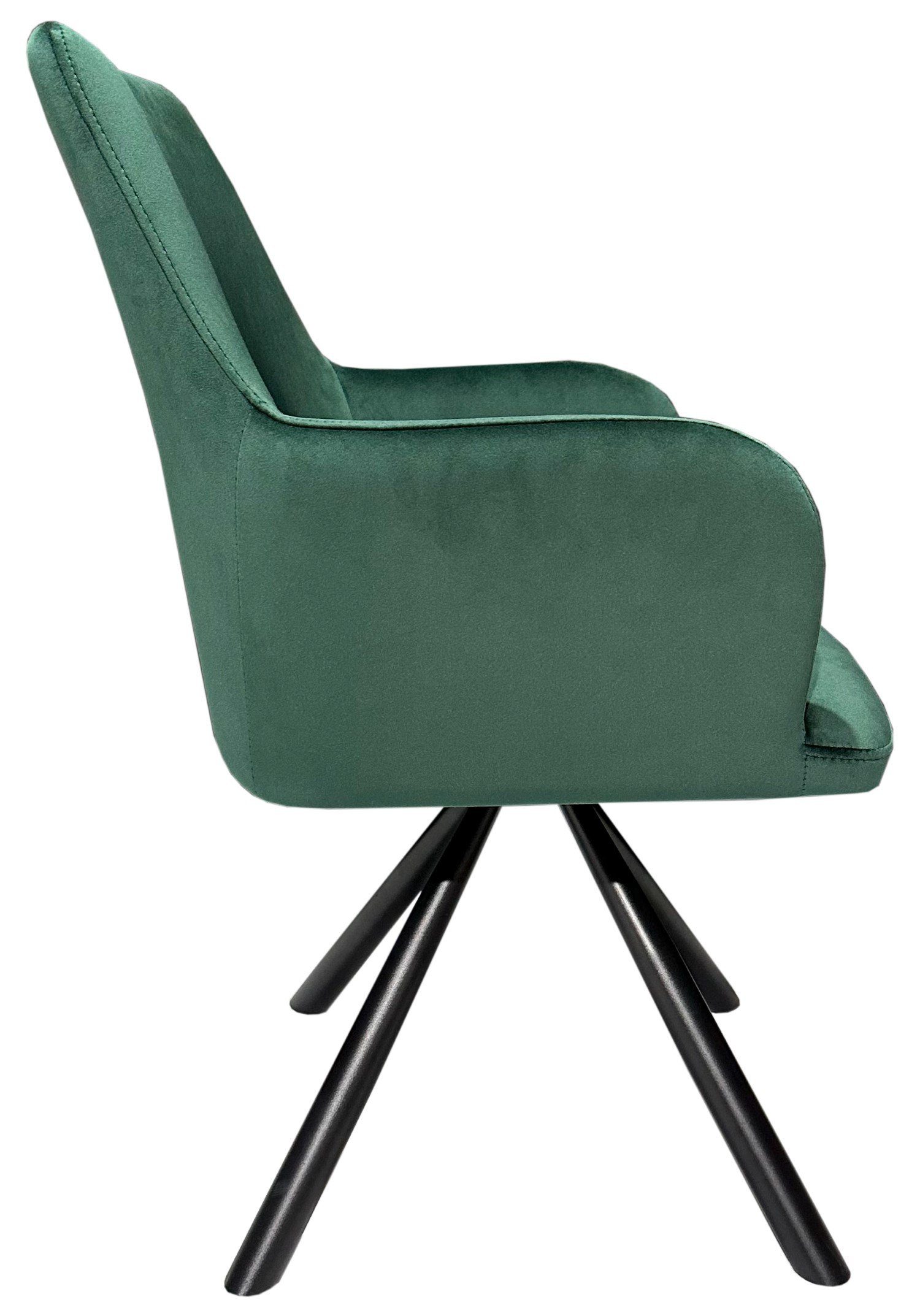 (Set, Samtbezug Metall-Gestell Sessel gepolstert - 6-St), - Armlehnen bene - Esszimmer hohe Capri living dunkelgrün Samt - - - - Rückenlehne