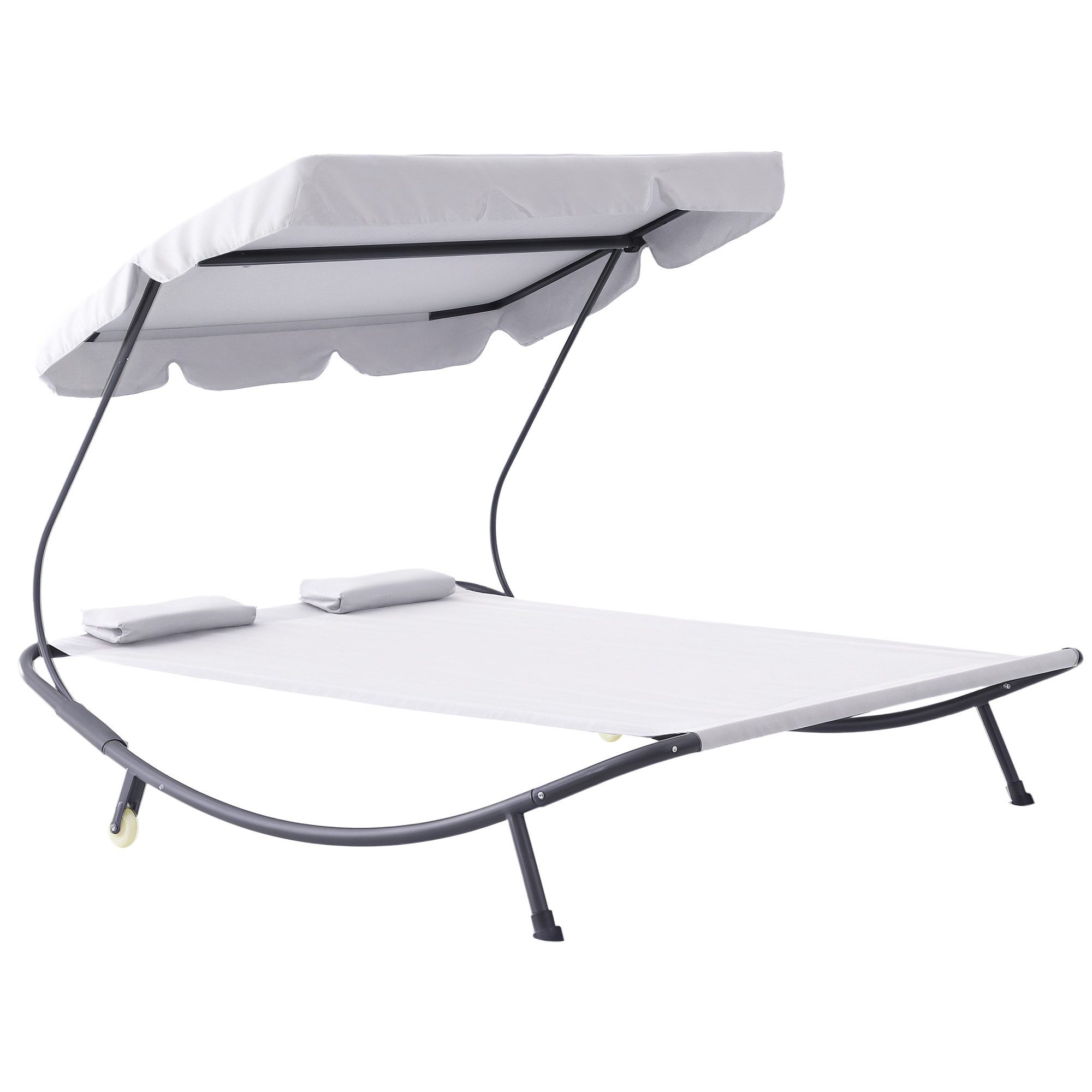 Outsunny Gartenliege, Campingliege mit Kopfkissen, 3 St., Sonnenliege, Elegante Doppelliege mit verstellbarem Sonnendach