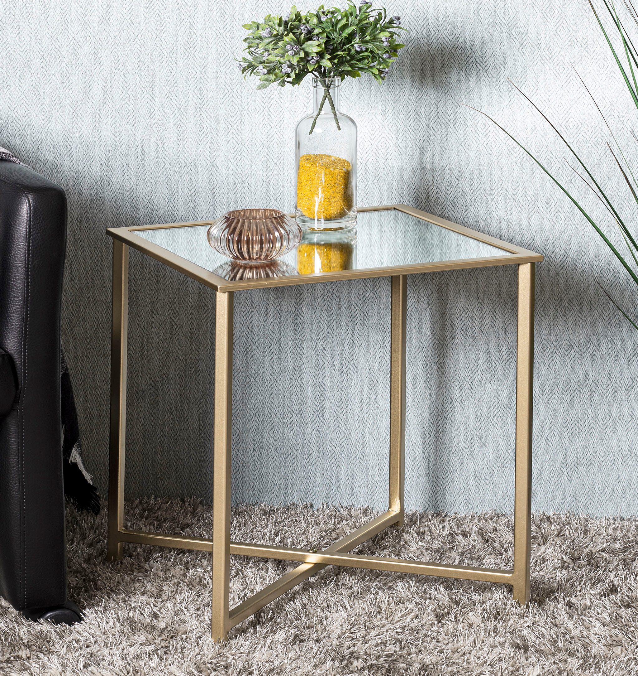 HAKU Beistelltisch Sofatisch, Wohnzimmertisch (1-St), quadratisch - aus Metall Gold B/T/H 60/60/45 cm