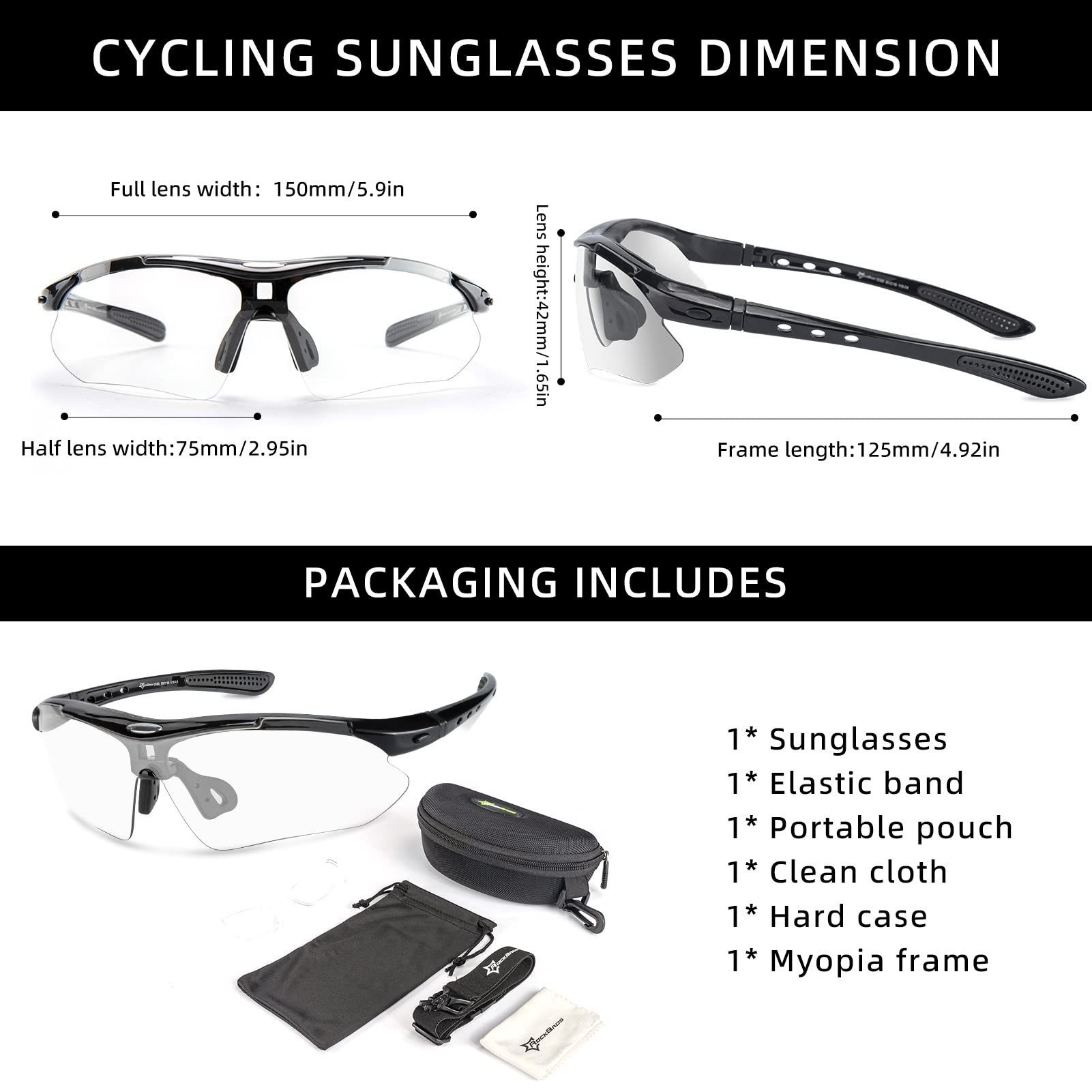 ROCKBROS Fahrradbrille Photochromatische Sportbrille, UV-400 geeignet für Outdoor-Sportarten, Ultra photochromic lenses