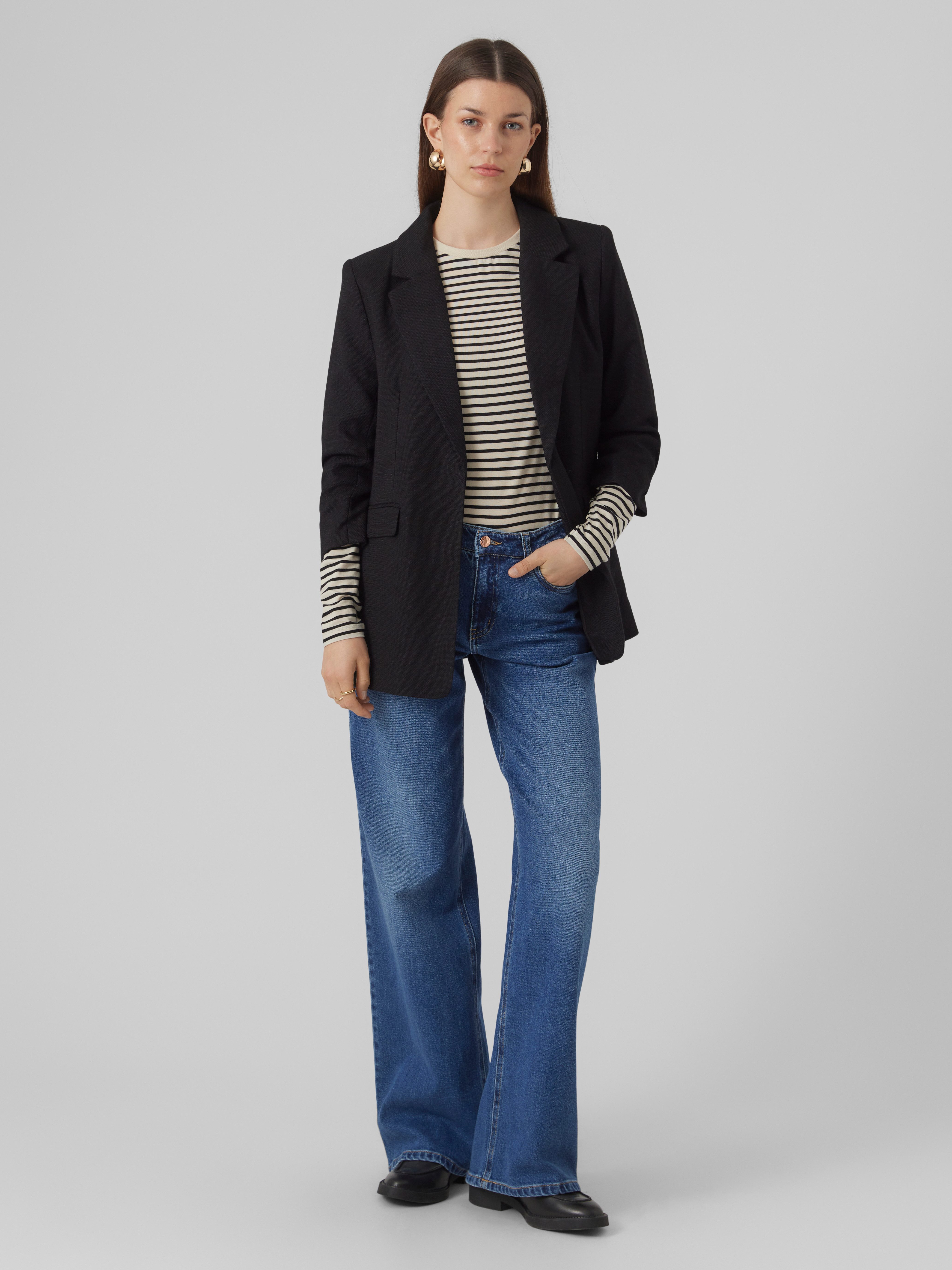 Vero Moda Longblazer VMFRIDA LS REGULAR BLAZER NOOS ohne Verschluss und mit gerafften 3/4 Arm