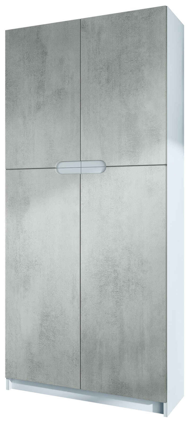 Vladon Aktenschrank Logan (Aktenschrank, mit 5 Fächern und 4 Türen) Weiß matt/Beton Oxid-Optik (82 x 185 x 37 cm)