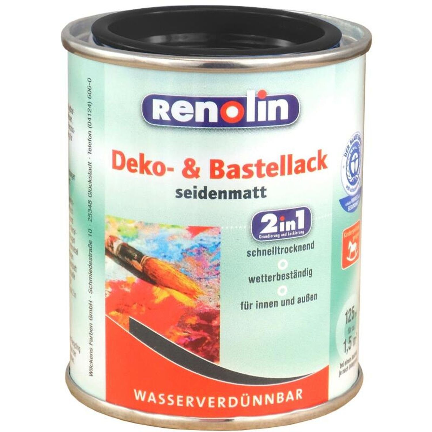 125ml Dekoration Vollton- Grundierung Farben Schwarz 6x Lack Wilckens Lackierung Abtönfarbe und Renolin Bastel