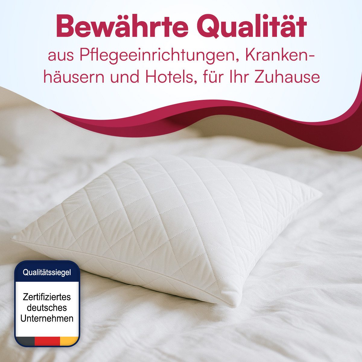 Clinotest Kopfkissen Polykissen Gesteppt, Füllung: 120g, Bezug: Polyester, für jede Schlafposisiotn geeigent, 95°C waschbar & trocknergeeignet, bewährte Qualitä – Bild 5 von 5