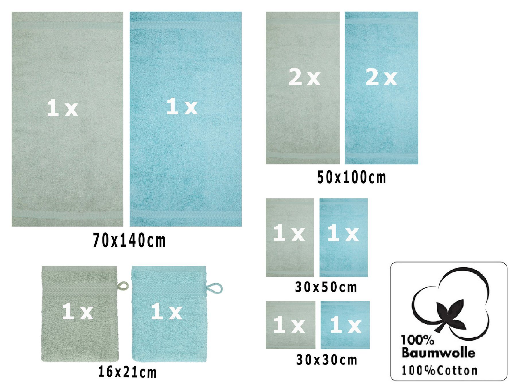 Betz Handtuch Set 12-TLG. Handtuch Set Premium Farbe heugrün/Ocean,  Baumwolle, (12-tlg)