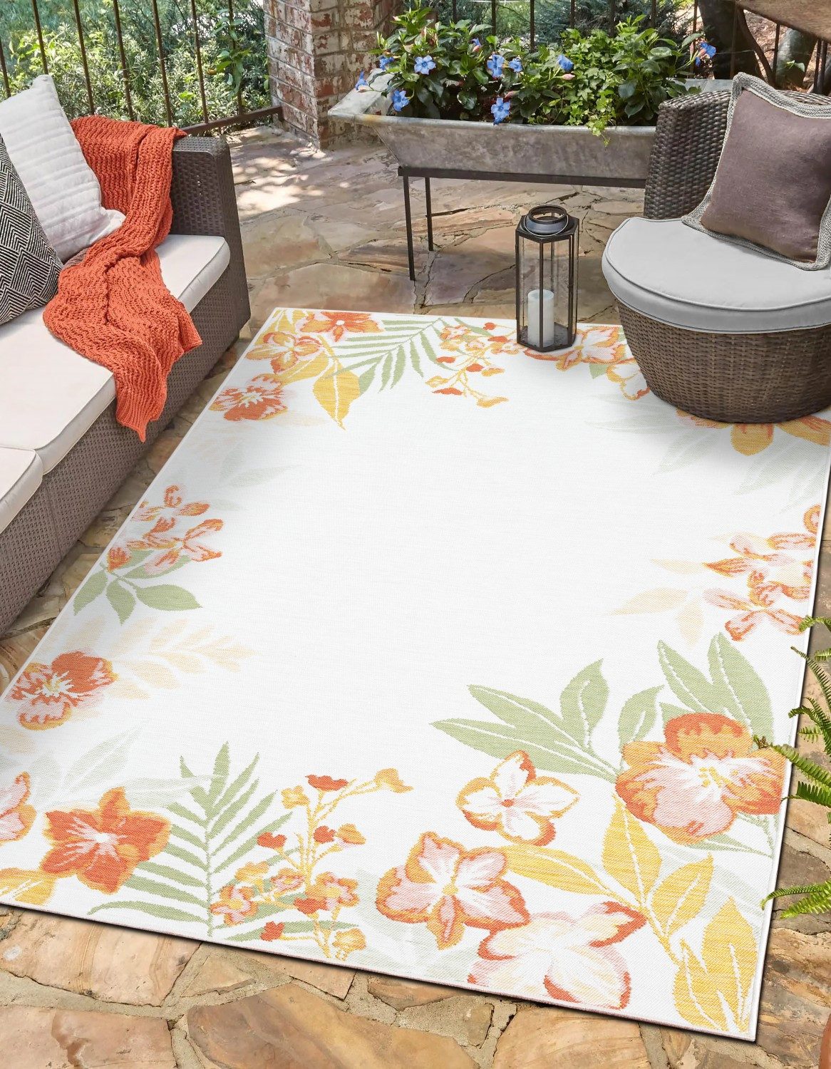 Myflair Möbel & Accessoires Teppich Isla, LAGERRÄUMUNG!, rechteckig, Höhe: 6 mm, Wendeteppich, Blumen, mit Bordüre, Outdoor geeignet, Balkon, Terrasse