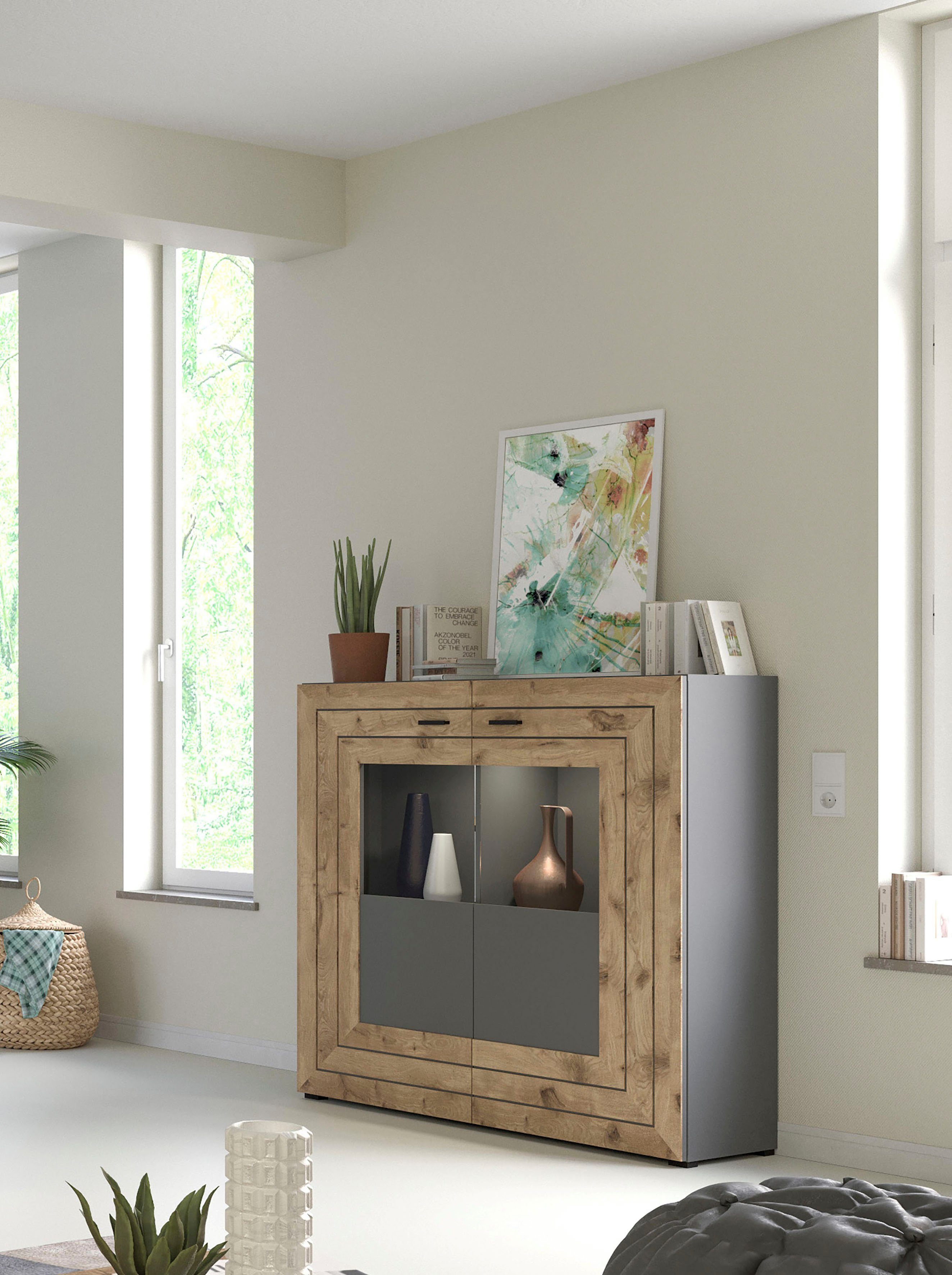 Home affaire Highboard Aalborg, Höhe 117cm, 2 Glastüren, 6 Fächer, 2-farbig günstig online kaufen
