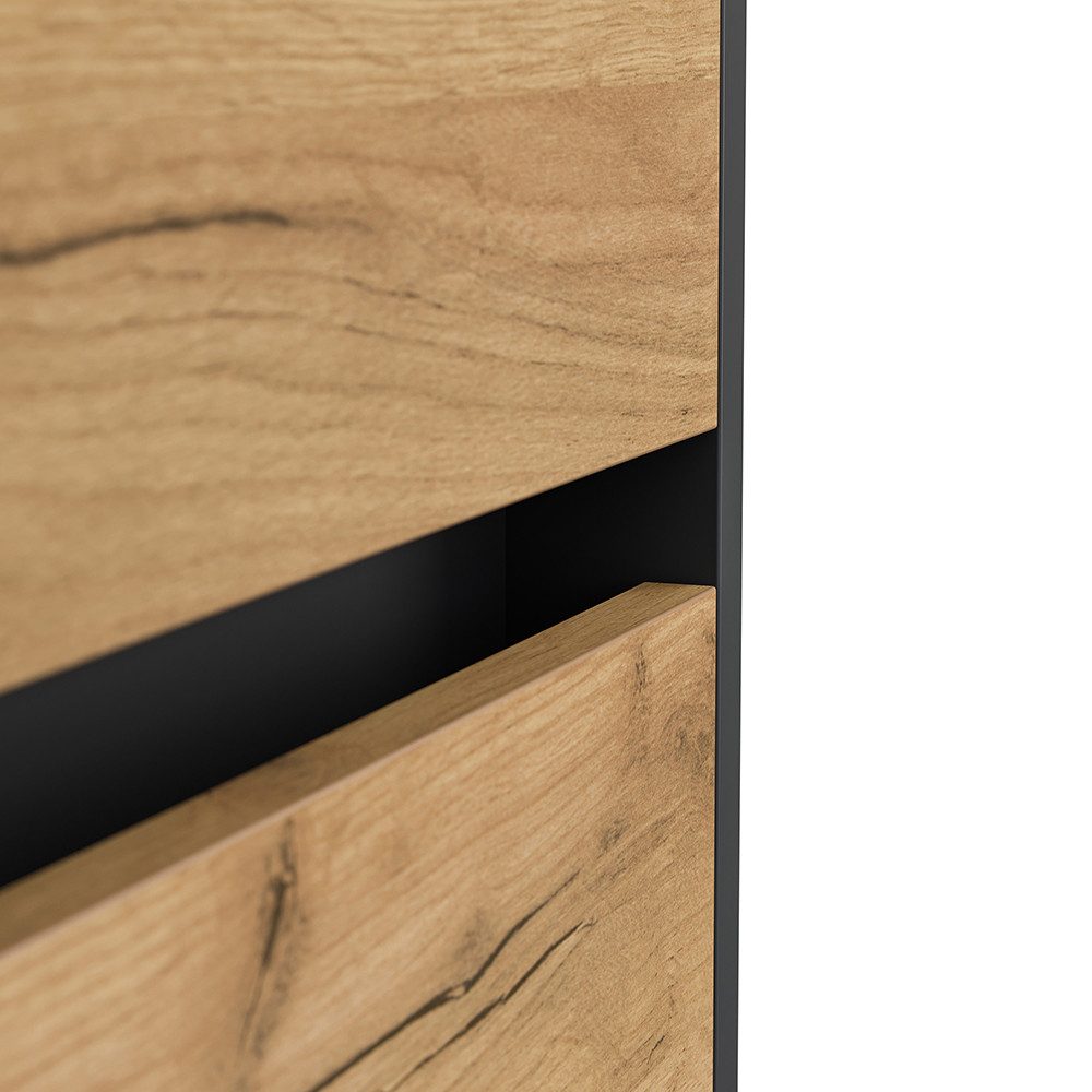 Lomadox Sideboard INDIANAPOLIS-02, 177cm breit, graphit mit Eiche, grifflos