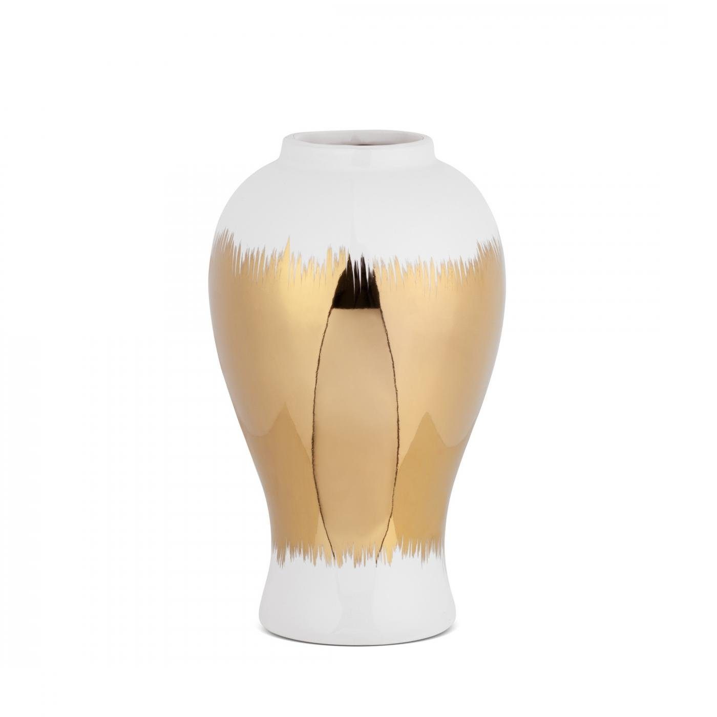 Eurofirany Dekovase TALA-Keramikvase mit weiß-goldenem Schattierungsmotiv (1 Vase)