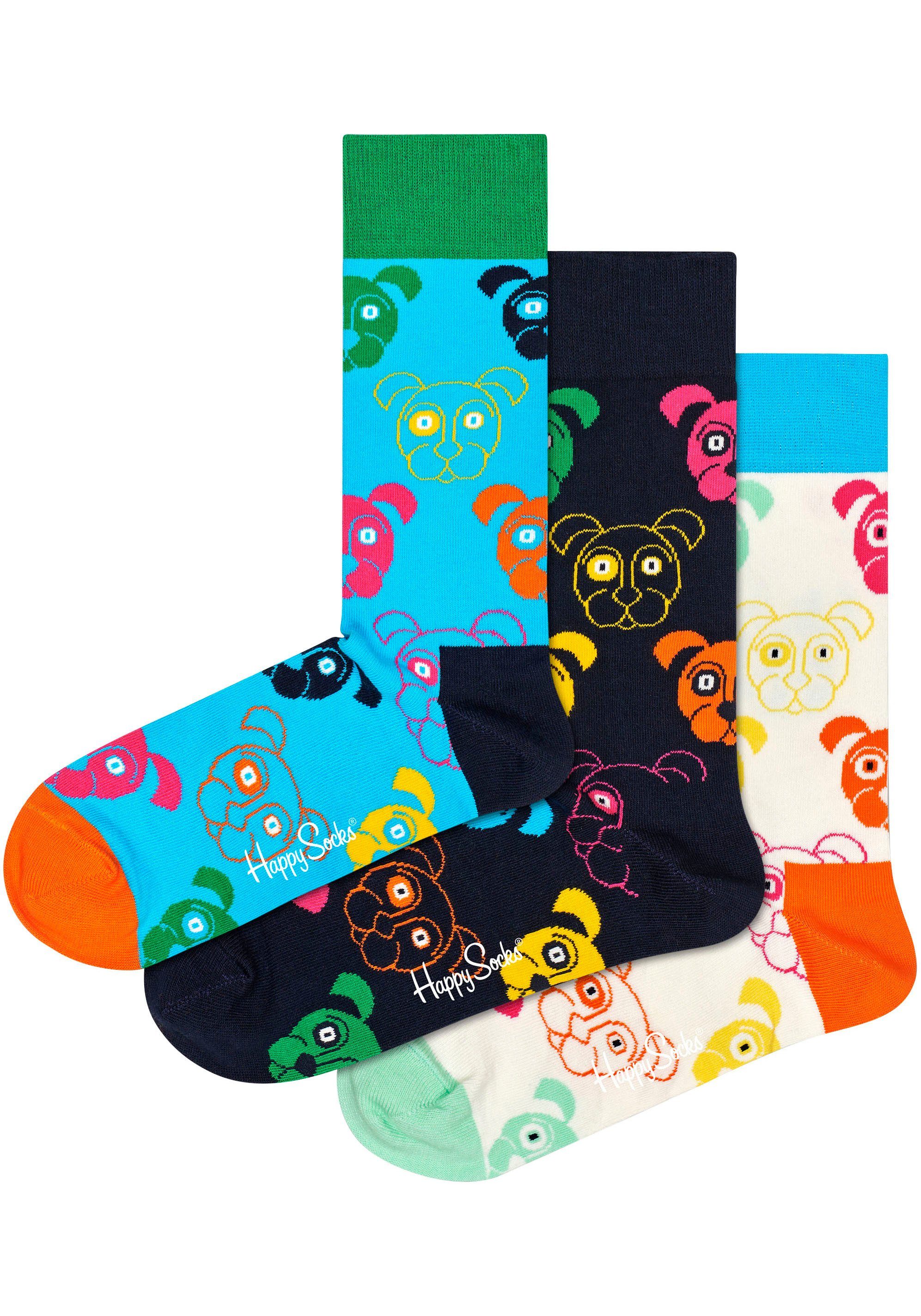 Happy Socks Socken 3-Pack Mixed 2 Set Dog Gift Hunde-Motiv Mixed (Packung) Dog Socks