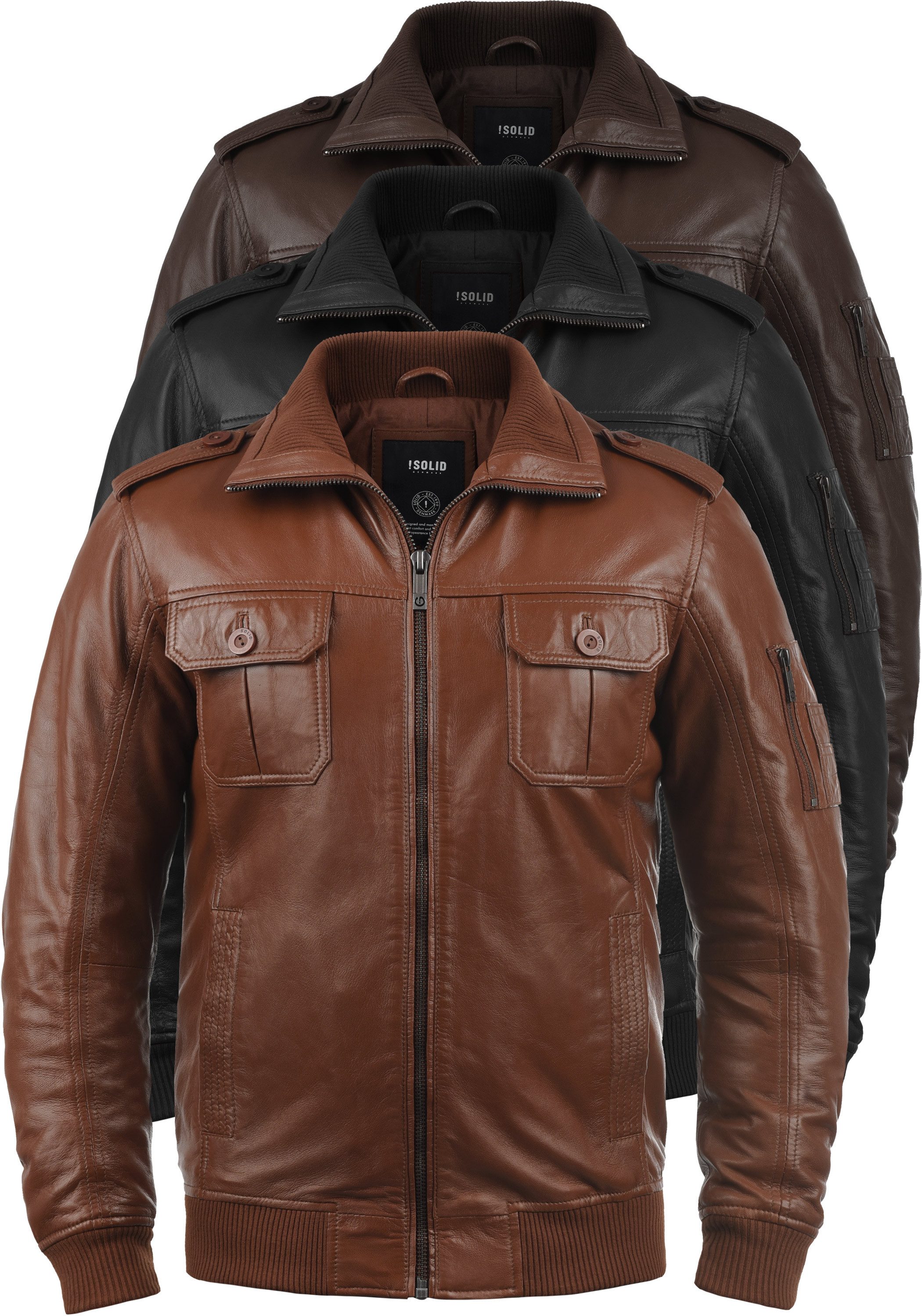 !Solid Lederjacke SDFamash Bikerjacke aus 100% Schafsleder