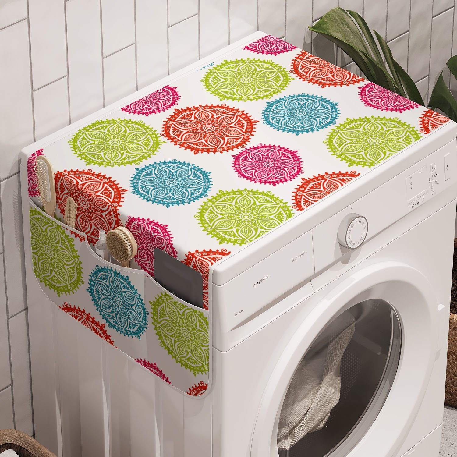 Abakuhaus Badorganizer Anti-Rutsch-Stoffabdeckung für Waschmaschine Floral Trockner, inspiriert Mandala und orientalisch