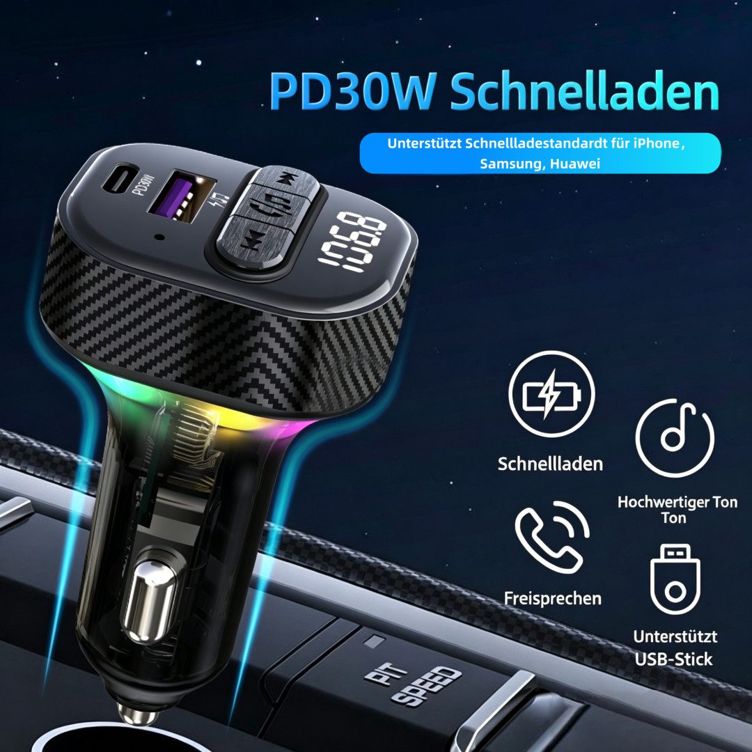 neue dawn Auto USB C Ladegerät KFZ Schnellladung FM Transmitter Bluetooth 5.3 KFZ-Netzteil (Handy Ladegerät, KFZ Bluetooth 5.3, 30W Schnellladung)