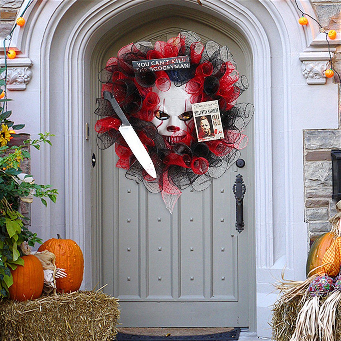 Kunstgirlande Halloween Clown Maske Kranz Tür hängend, Party Dekoration Kränze, DÖRÖY
