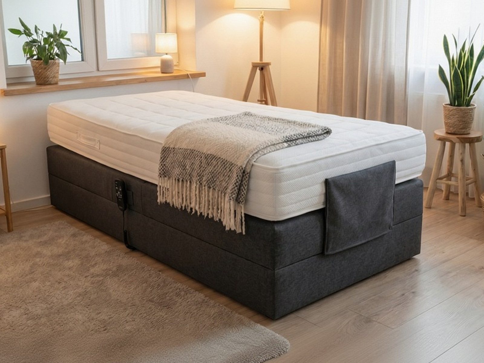 PAARA Boxspringbett ohne Kopfteil elektrisch verstellbar inkl. Matratze mit integrierten, mit einzigartigem Belüftungssystem