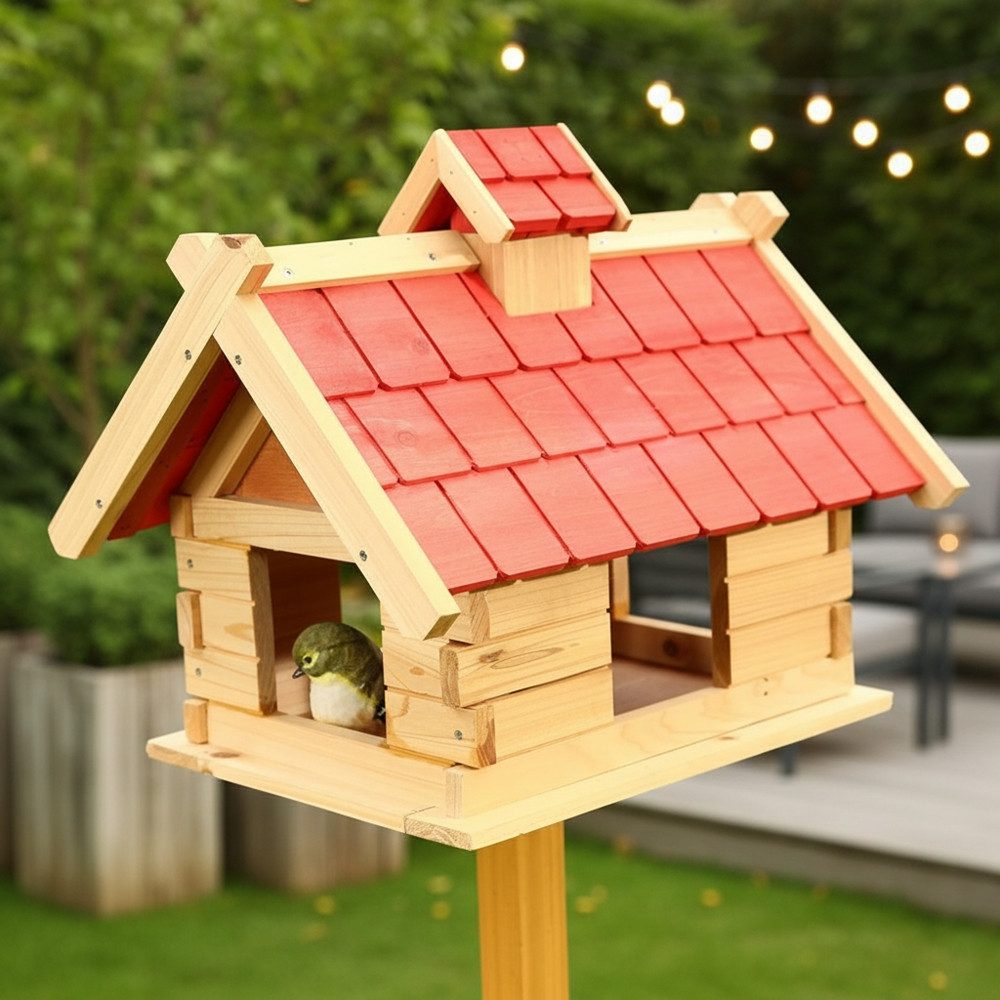 Feel2Home Vogelhaus Vogelhaus Vögelhäuschen Holz Vogelfutterhaus Futterhaus XXL Vogelvilla, Dachschindeln und Haus sind lasiert
