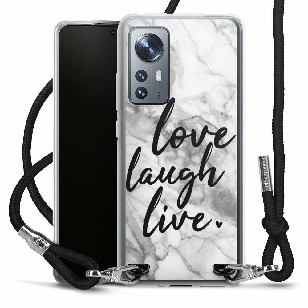 DeinDesign Handyhülle Marmor Sprüche Liebe Love, Laugh, Live Marmor