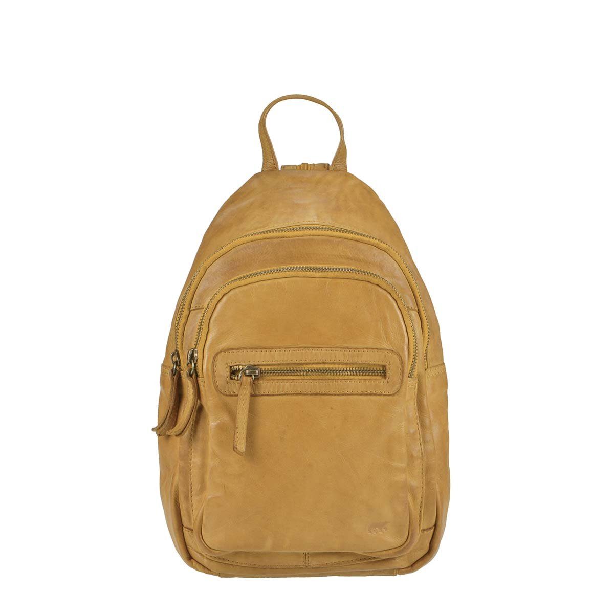 Bear Design Freizeitrucksack "Joy" Cow Lavato Leder knautschig kleiner Daypack, kleiner Daypack Cityrucksack, Leder in ocker gelb, Damenrucksack