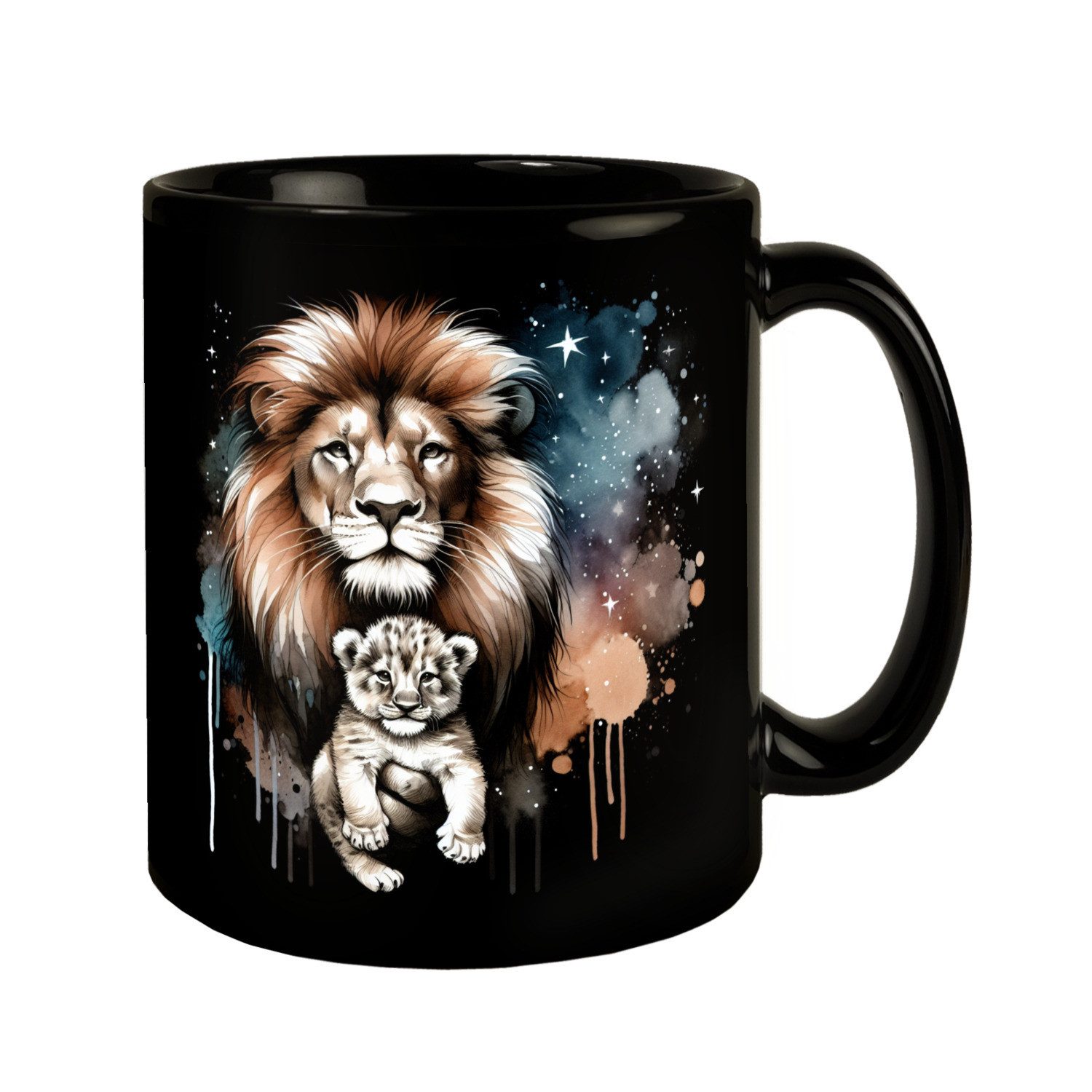 Tasse Löwe mit Babylöwe Tasse in Schwarz