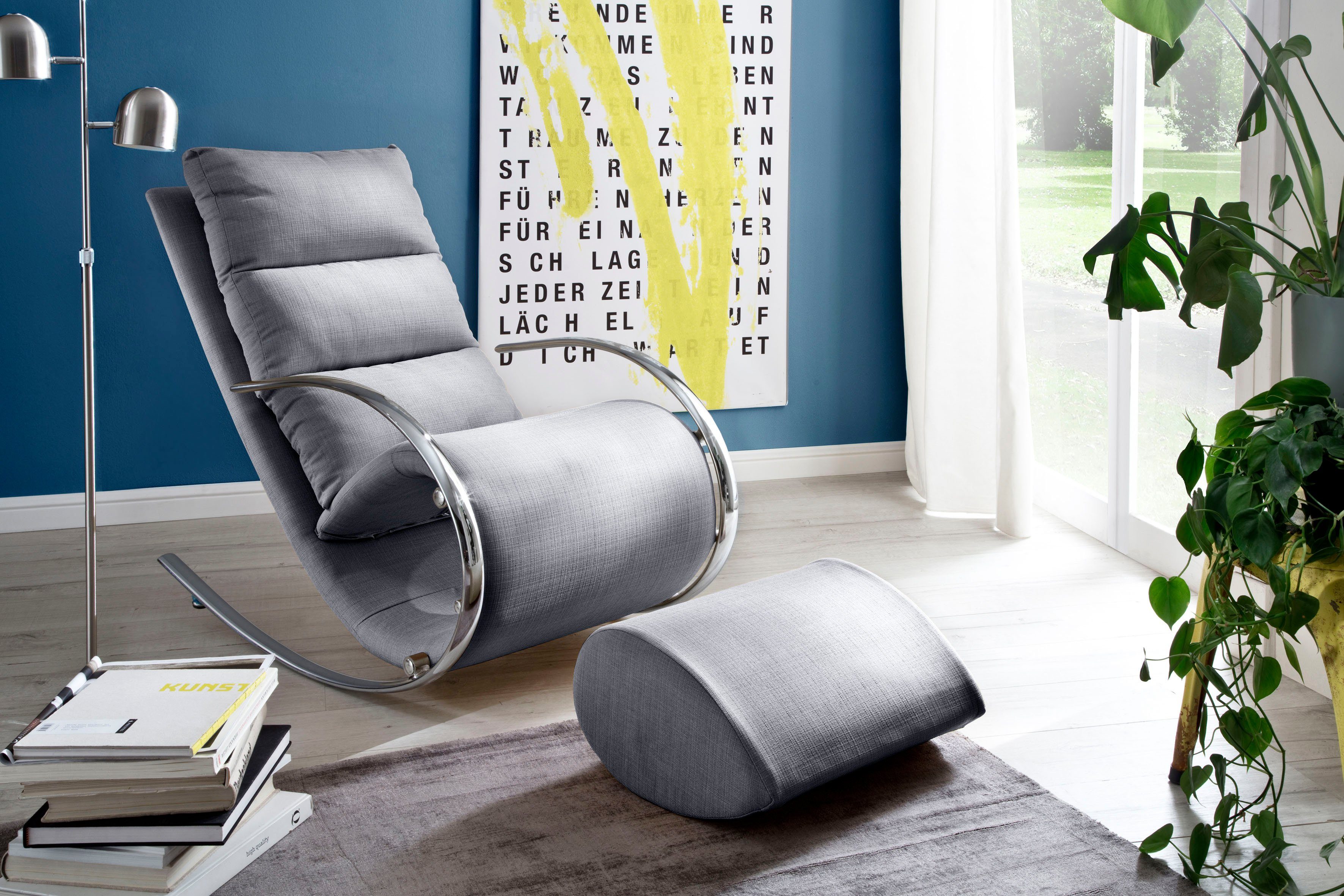 MCA furniture Relaxsessel York, Relaxsessel mit Hocker, belastbar bis 100 kg grau | grau