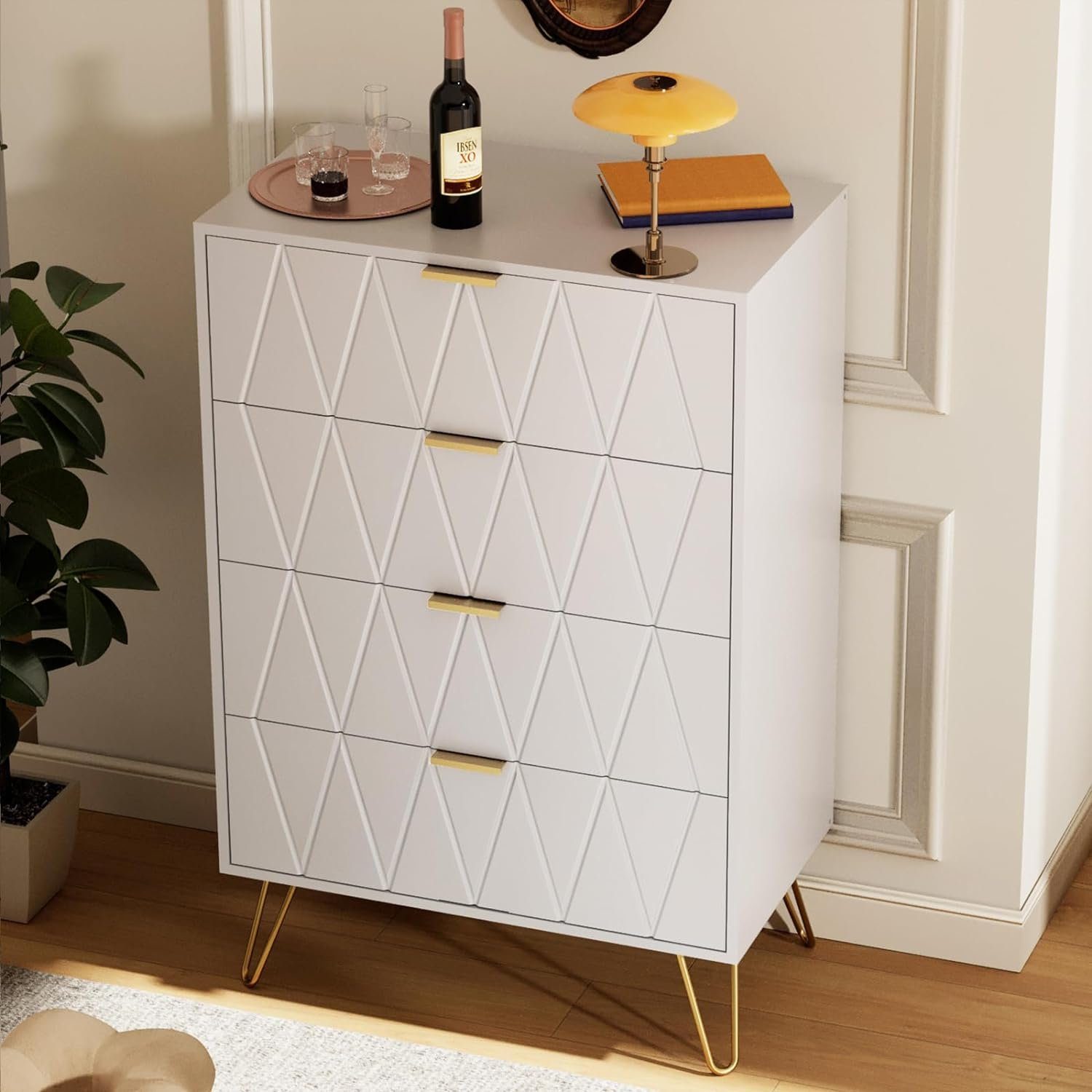 UEV Kommode mit 4 Schubladen, Sideboard für Schlafzimmer,Wohnzimmer (Mehrzweckschrank aus Holz, 60 x 34 x 91 cm), Aufbewahrungskommode, Schrank für Wohnzimmer,Schlafzimmer,Flur