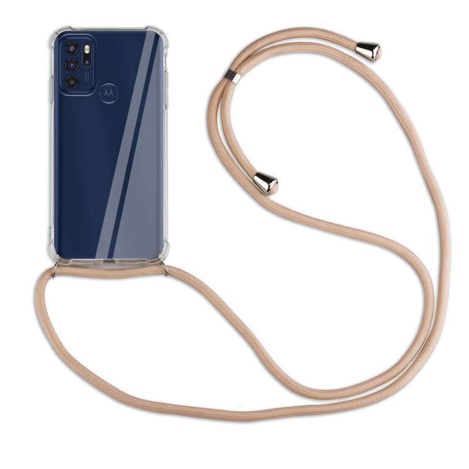 betterfon Handykette für Motorola Moto G60S Handyhülle mit Band & Kordel Bumper Beige/Braun, Hände frei – mit Silikonhülle & Schnur für flexiblen Alltag