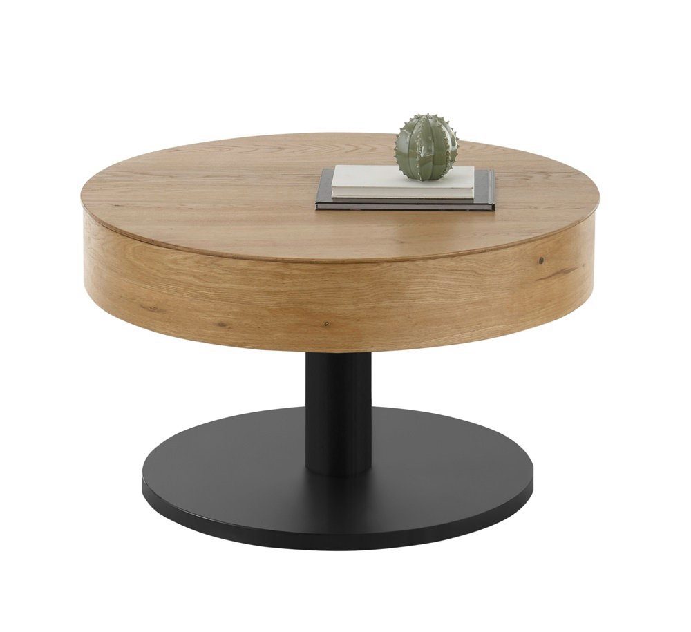 MCA furniture Couchtisch TANGER Ø 78 cm, Asteiche/Schwarz, Liftfunktion, Stauraum (no-Set), Breite 78 cm,Tischplatte aus Holzwerkstoff